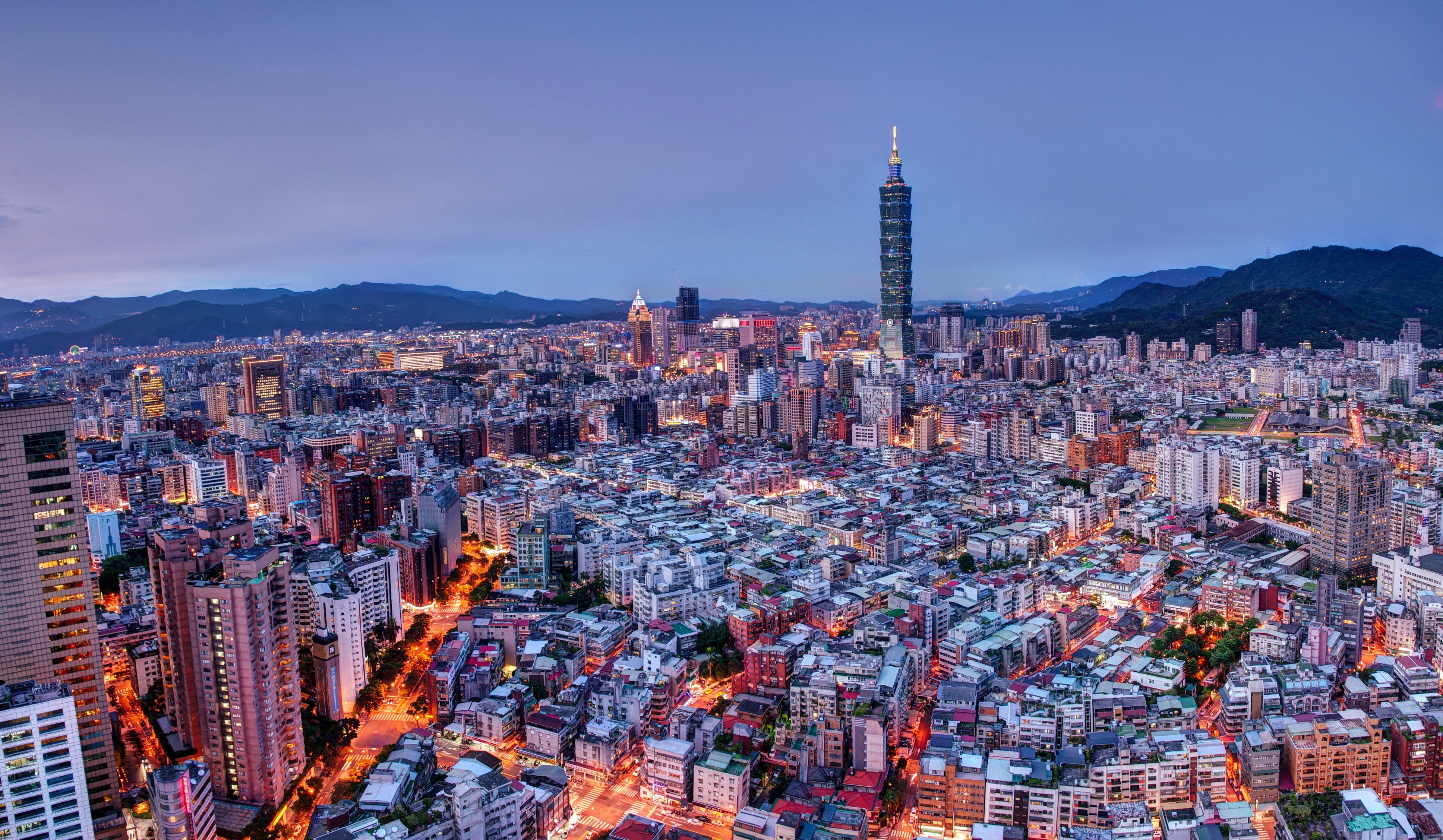 Taipei, hd, Taiwan, building, best, city, panorama, megapolis, houses, metropolis, China, 4K, tower, mountains, black, HD Wallpaper