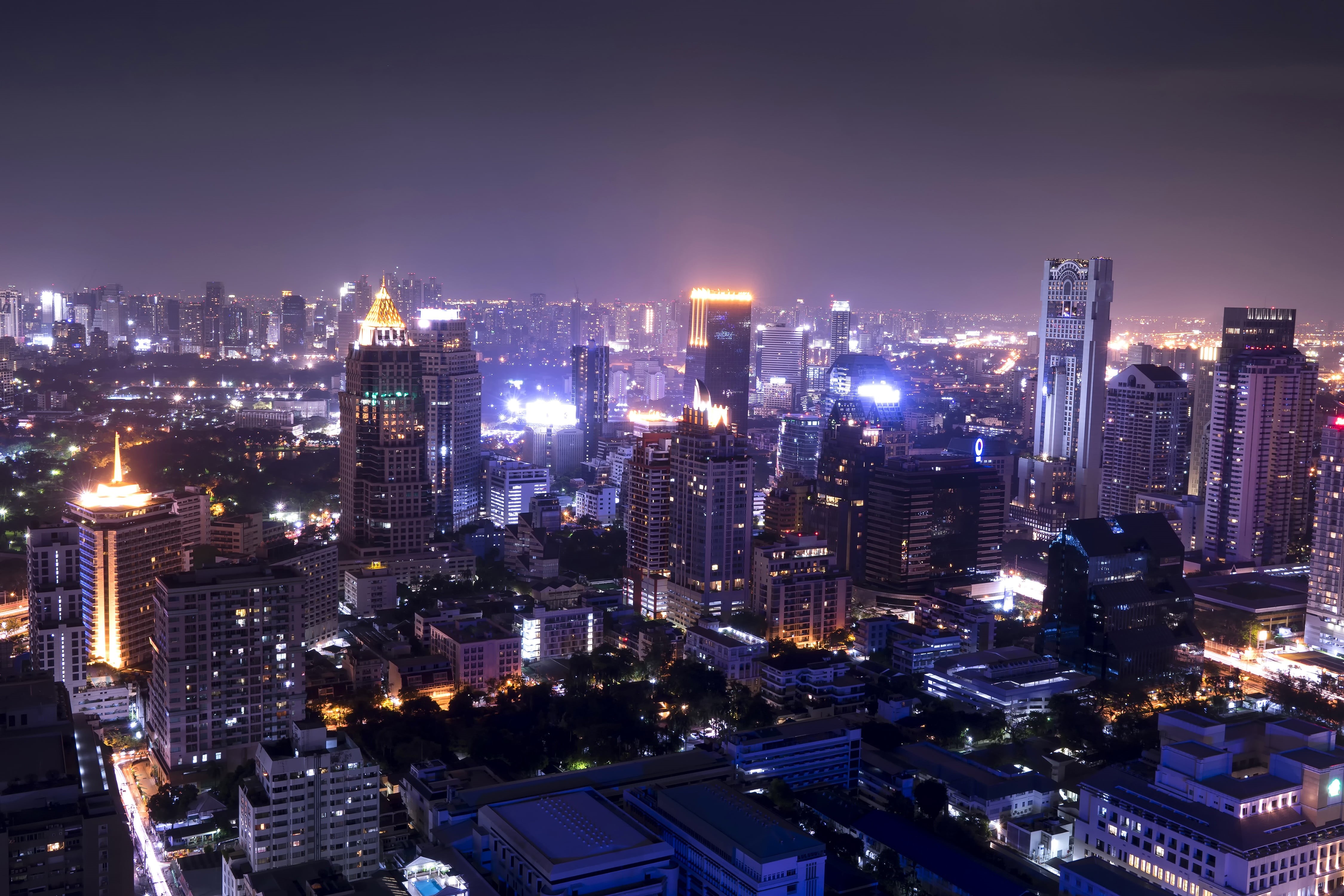 building, cityscape, the view from the top, South Africa, night city, architecture, financial district, high angle view, outdoors, lights, city life, building exterior, HD Wallpaper