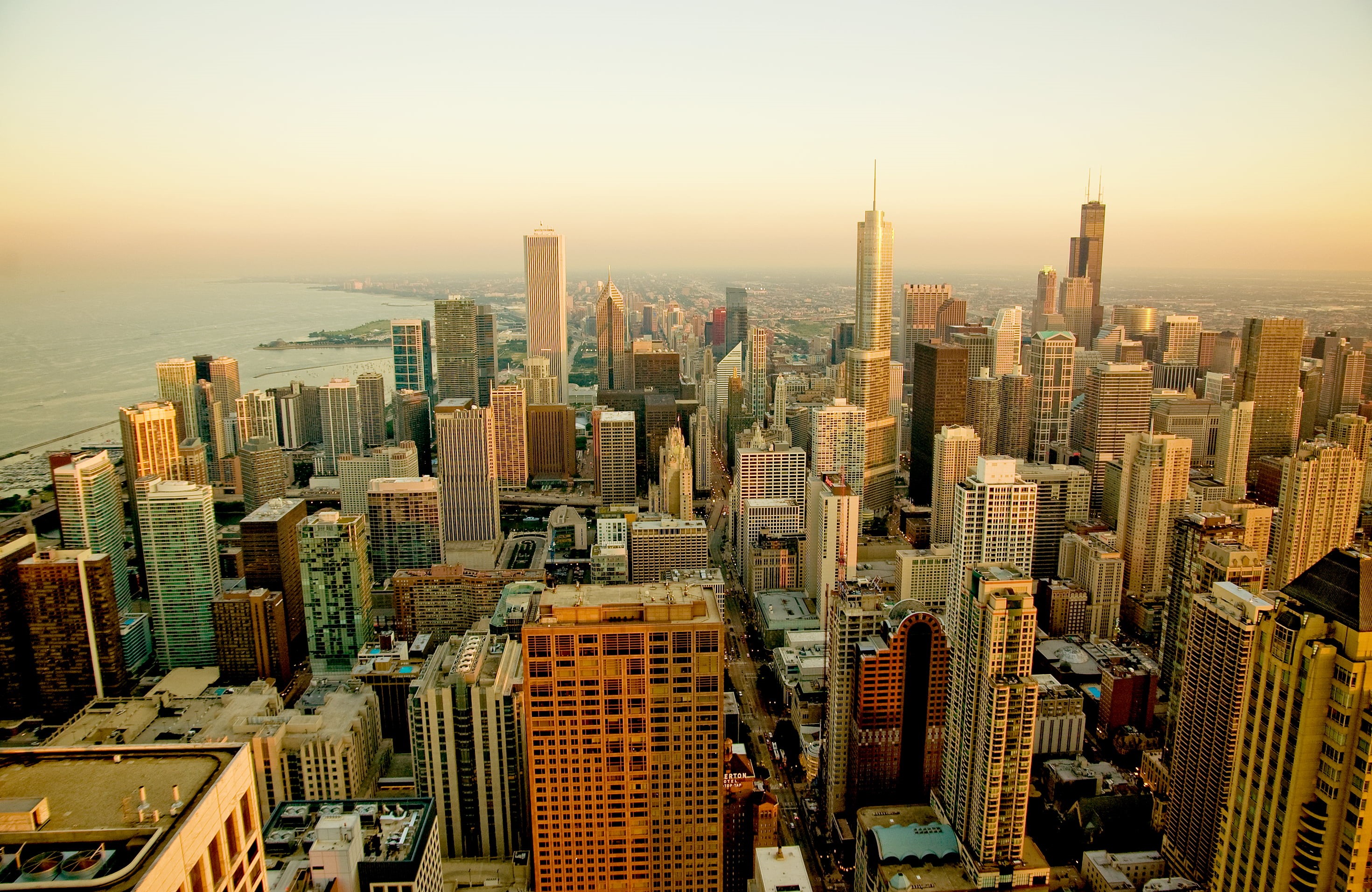 outdoors, morning, megapolis, office building exterior, development, built structure, Chicago, rise, skyscrapers, the city, building exterior, buildings, HD Wallpaper