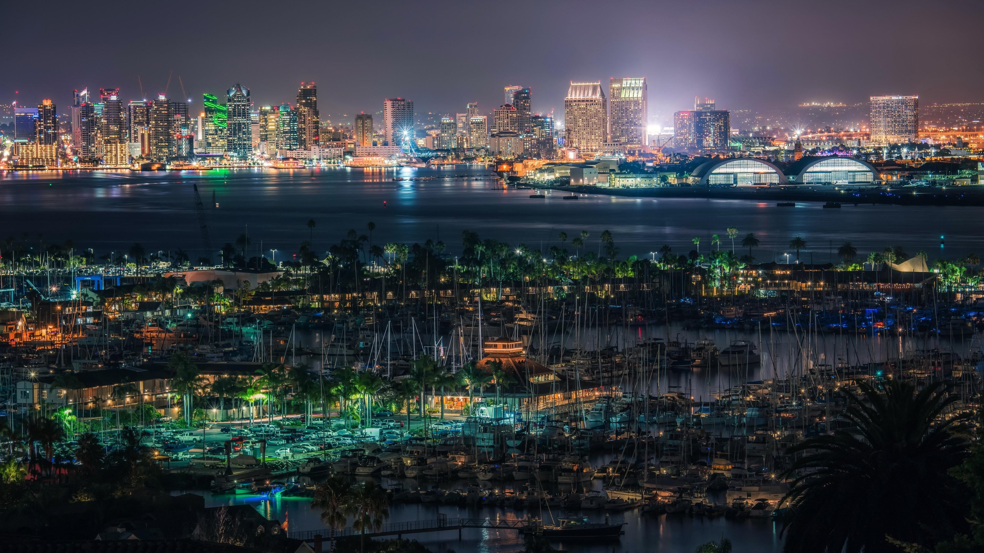 nature, city lights, night, san diego city, building, water, office building exterior, architecture, crowded, cityscape, residential district, illuminated, HD Wallpaper