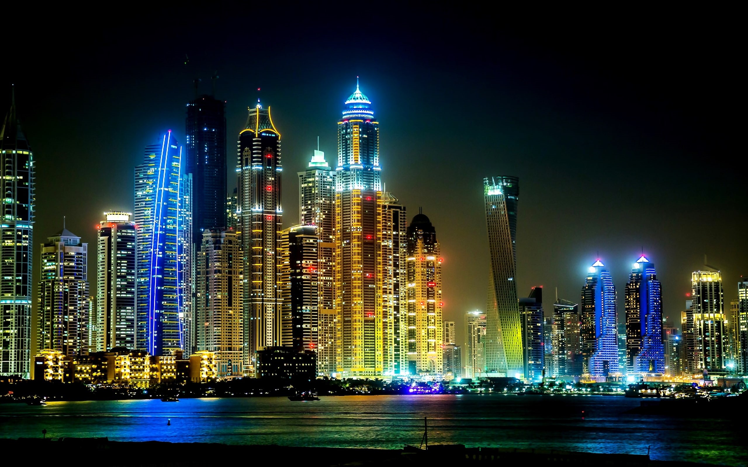 cities, night, 2K, dubai, megapolis, HD Wallpaper