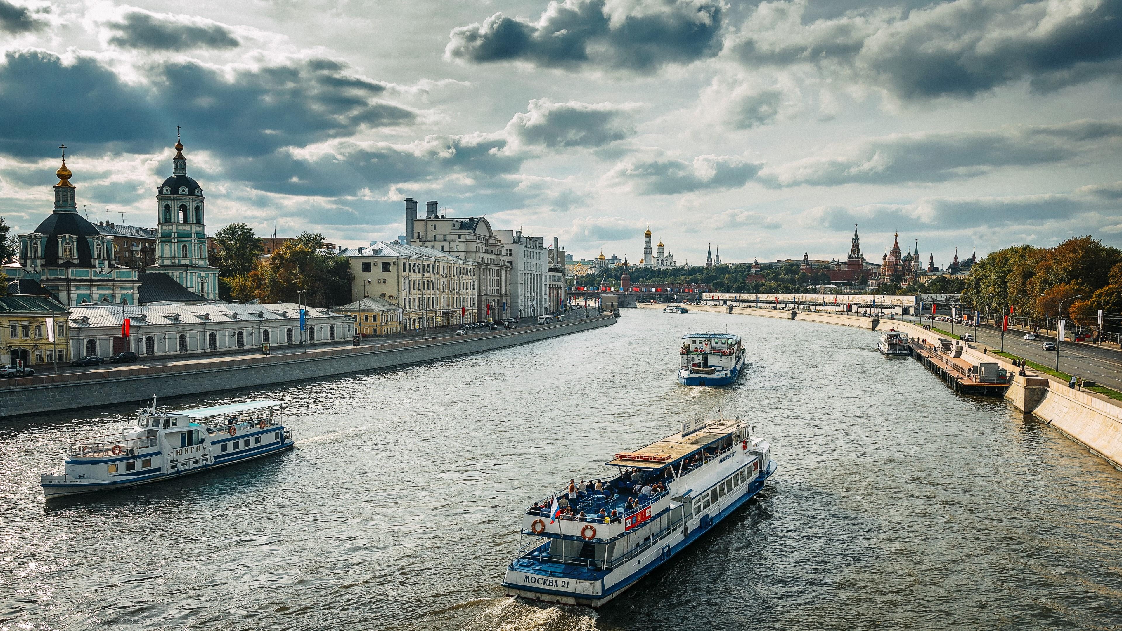 place of worship, built structure, nature, boats, moscow, cloud - sky, building exterior, building, architecture, cityscape, ship, transportation, city, HD Wallpaper