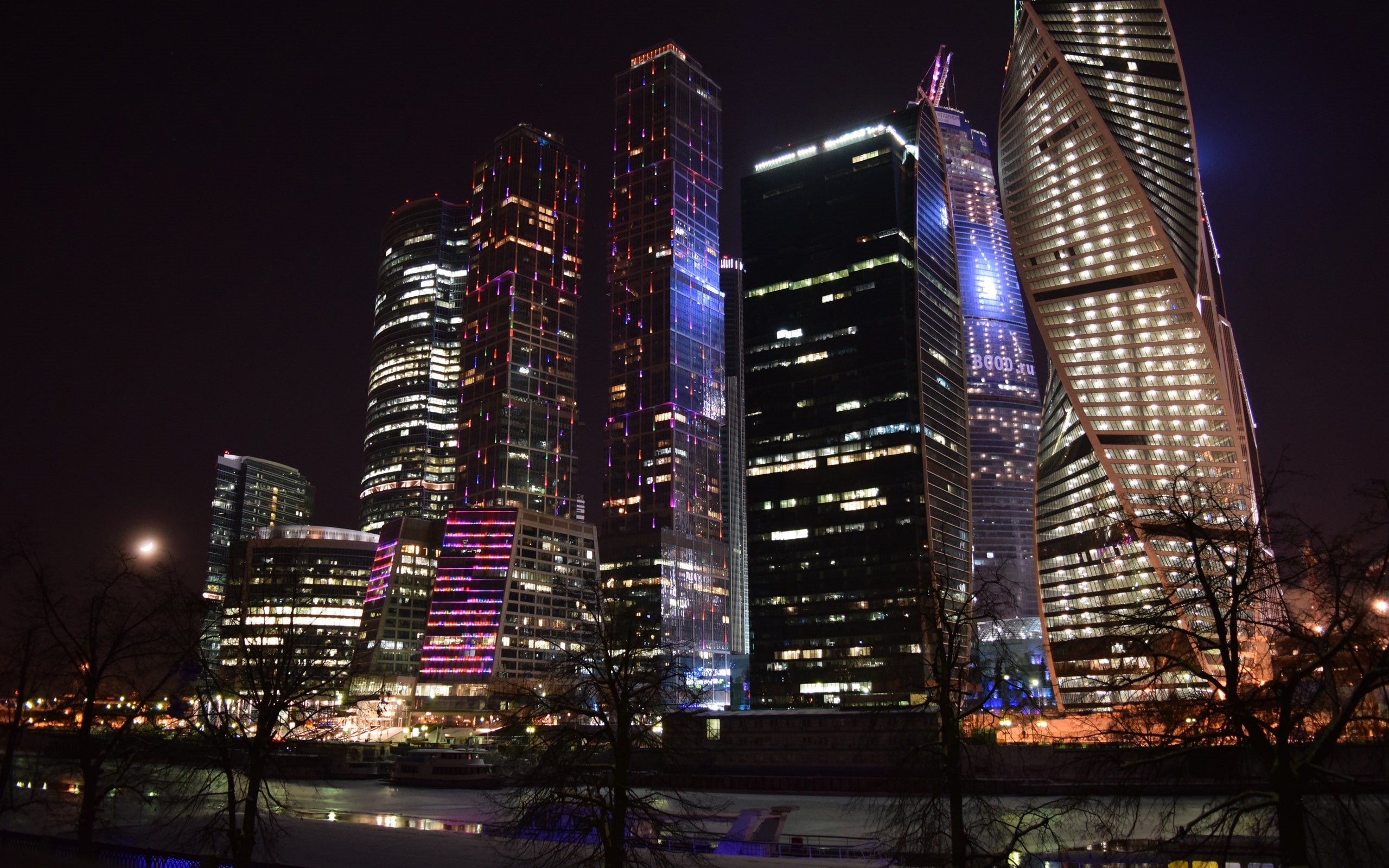 City, House, Russia, Moscow, Lights, River, Evening, 2K, Skyscrapers, HD Wallpaper