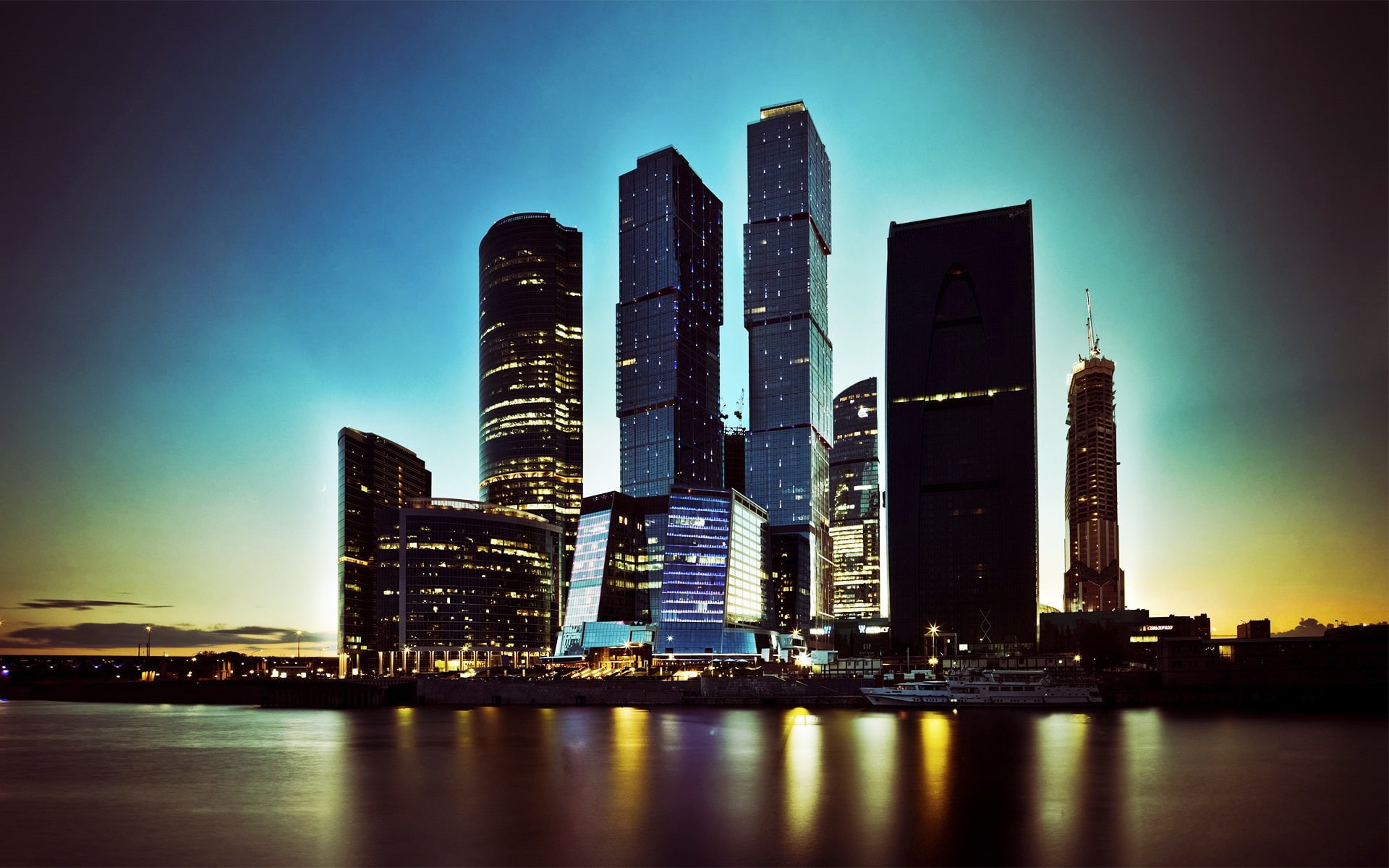 Lights, 1080P, City, Skyscrapers, Moscow, Night, River, HD Wallpaper