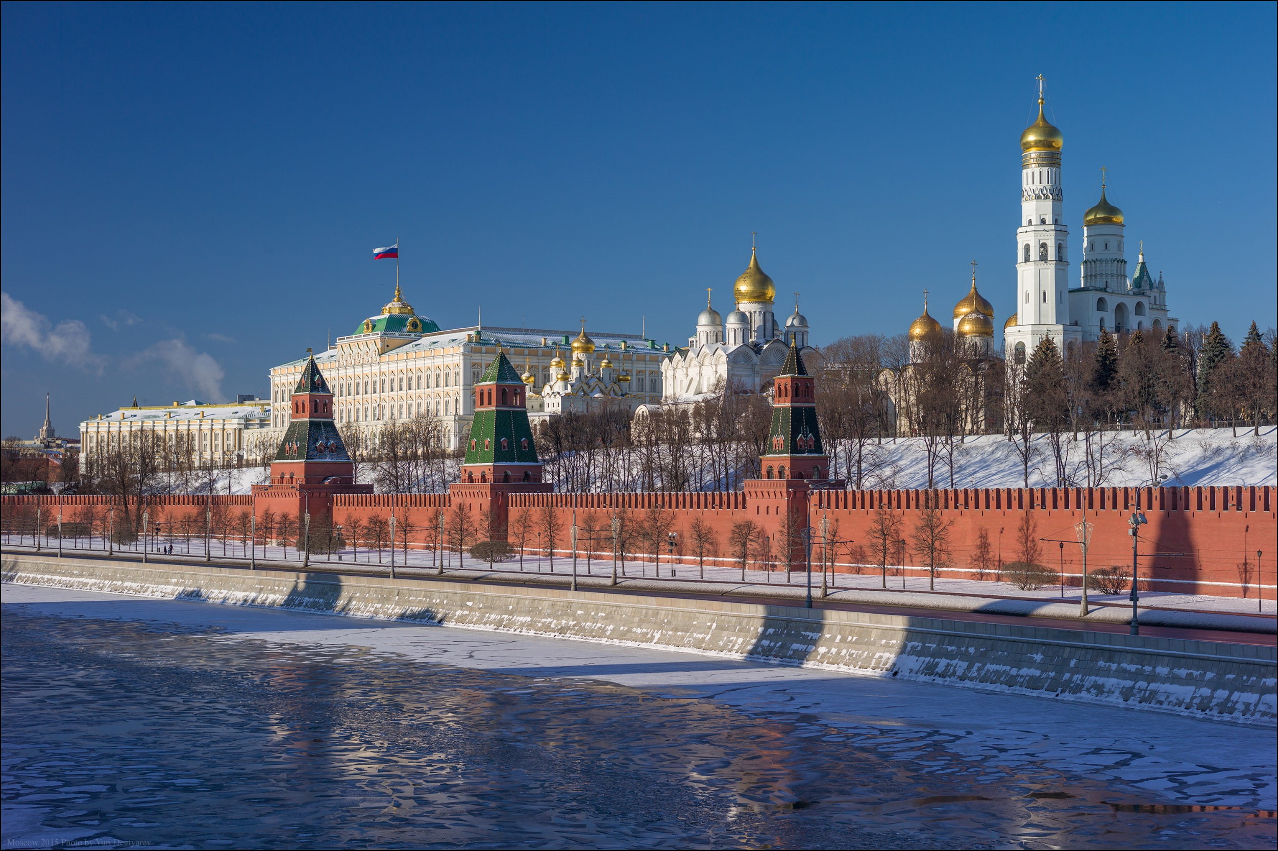 sky, cathedrals, Russia, building exterior, building, place of worship, Ivan The Great Bell Tower, day, The Moscow Kremlin, 1080P, river, The Moscow river, HD Wallpaper