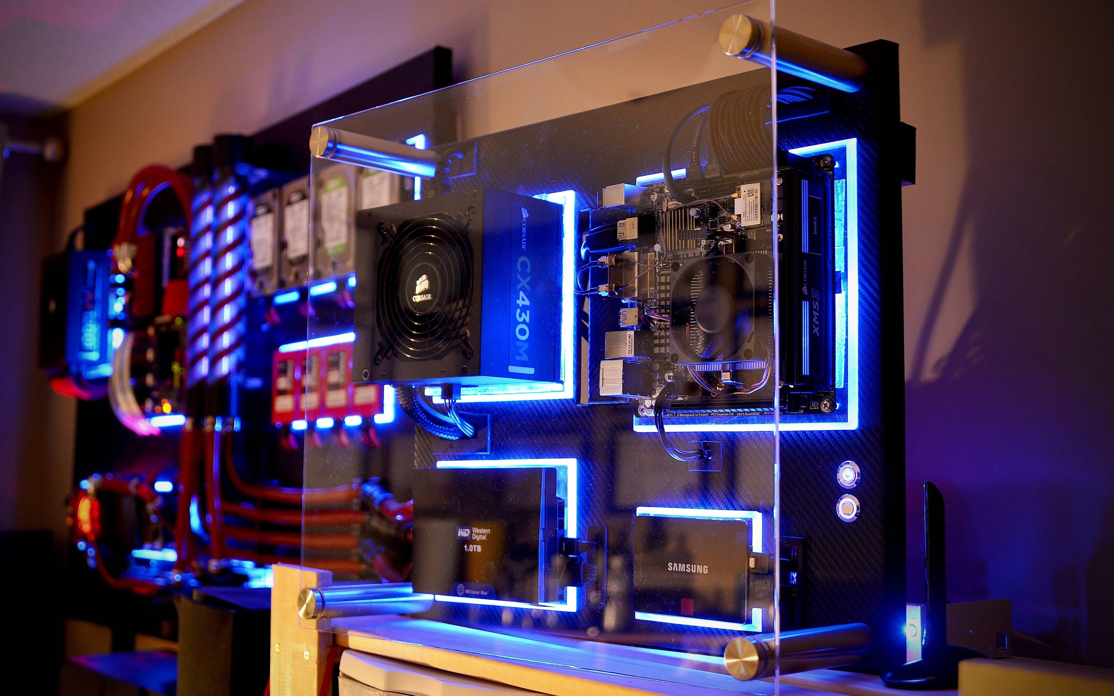 electronics industry, pc gaming computer pc cases technology hardware, arts culture and entertainment, no people, technology, lighting equipment, recording studio, HD Wallpaper