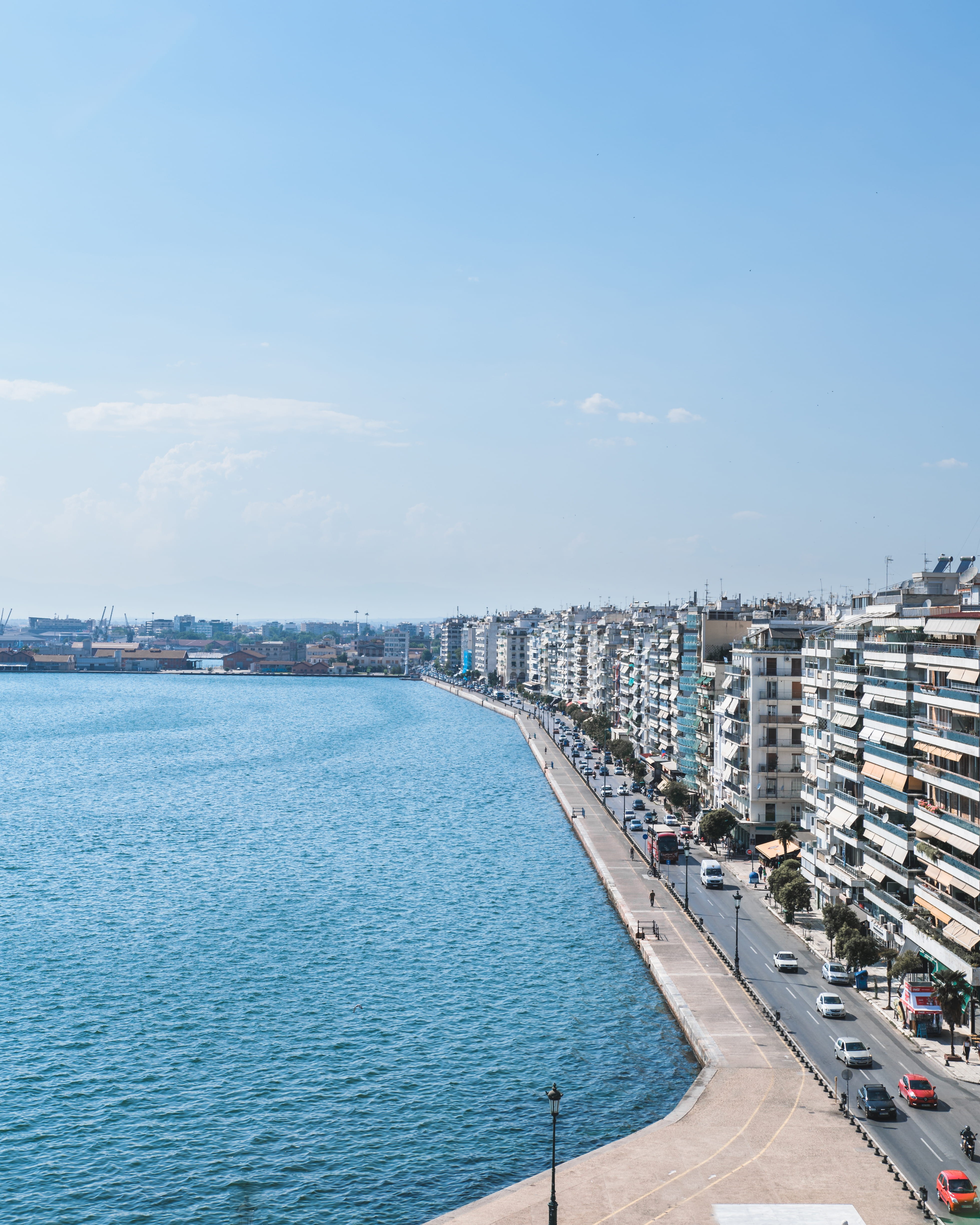 lake, thessaloniki, water, sky, transportation, sea, white tower of thessaloniki, cityscape, ocean, summer, building, city, waterfront, Phone HD Wallpaper