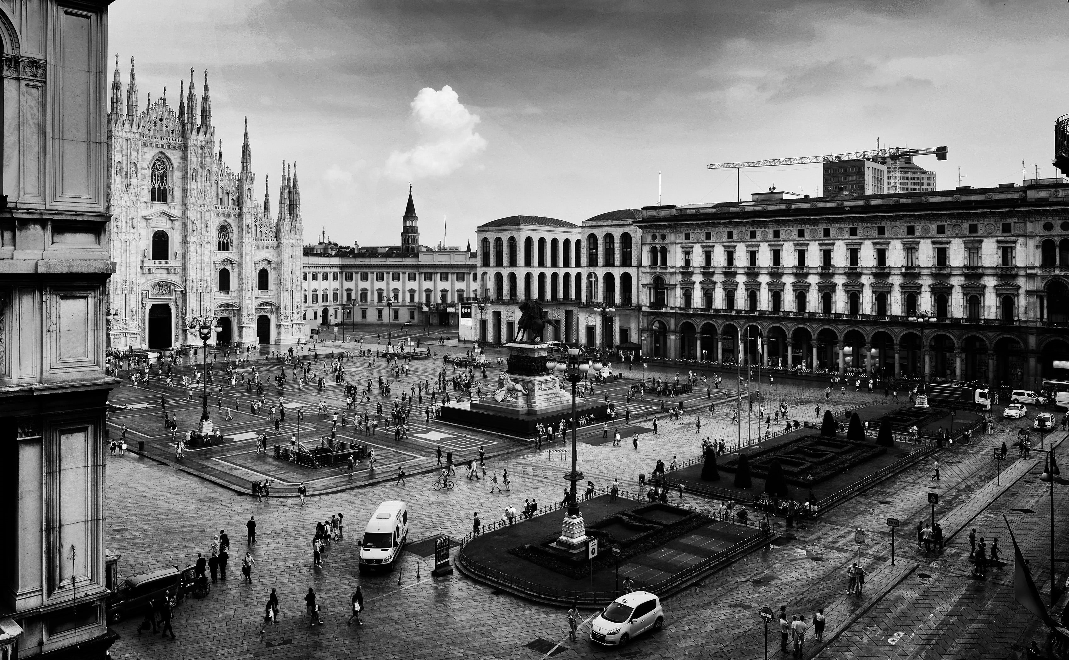 monochrome, city, high angle view, transportation, day, travel, photography, mode of transportation, cloud - sky, water, the past, cityscape, square, travel destinations, HD Wallpaper