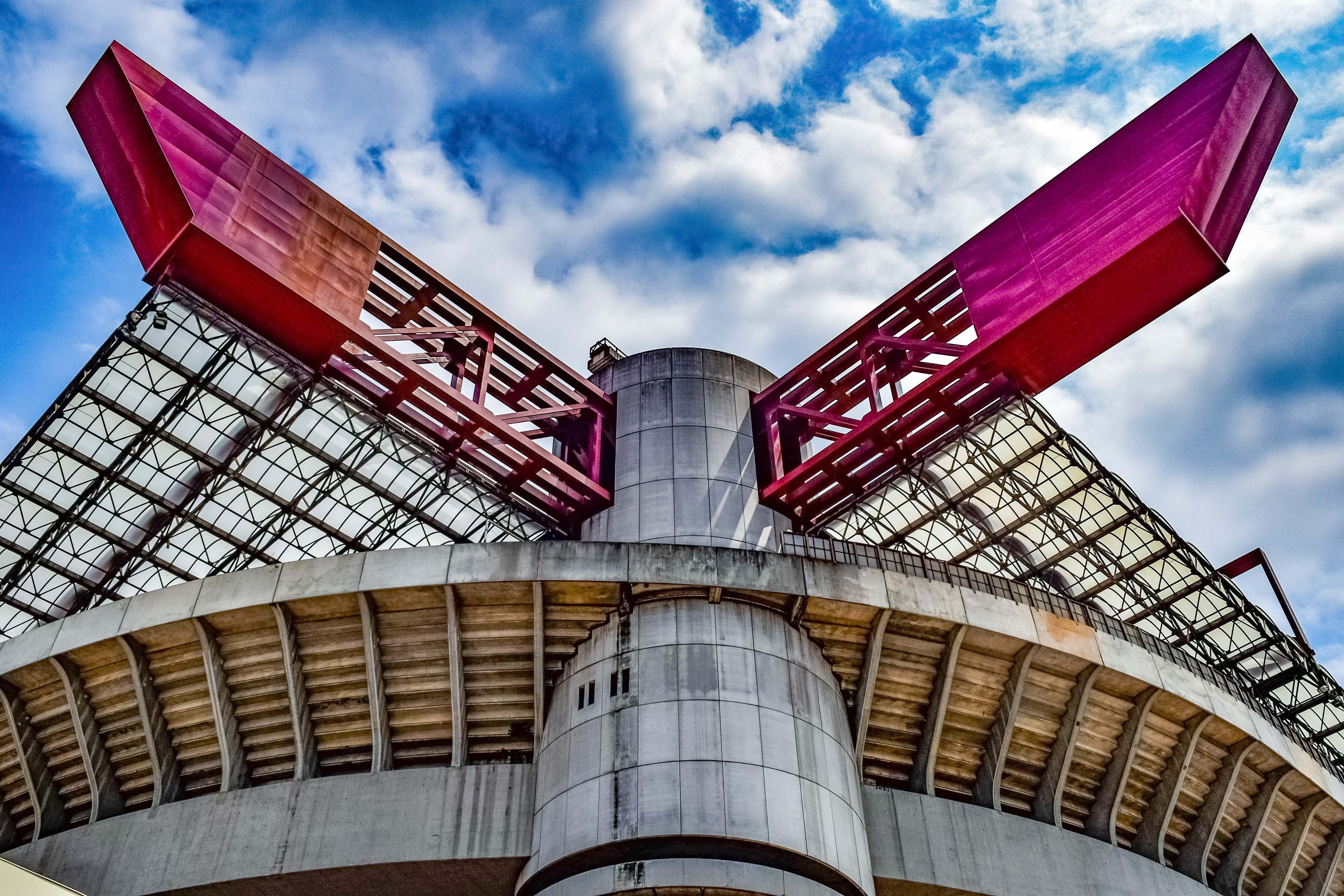 travel destinations, contemporary, italy, futuristic, cloud - sky, 4K, famous, architecture, construction, sky, exterior, building exterior, geometric, HD Wallpaper