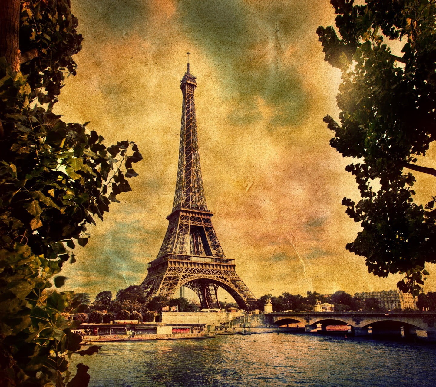 black, house, 720P, sky, outdoors, iron - metal, built structure, architecture, tower, cloud - sky, brown, tourism, city, Paris, painting, spire, Seine , HD Wallpaper