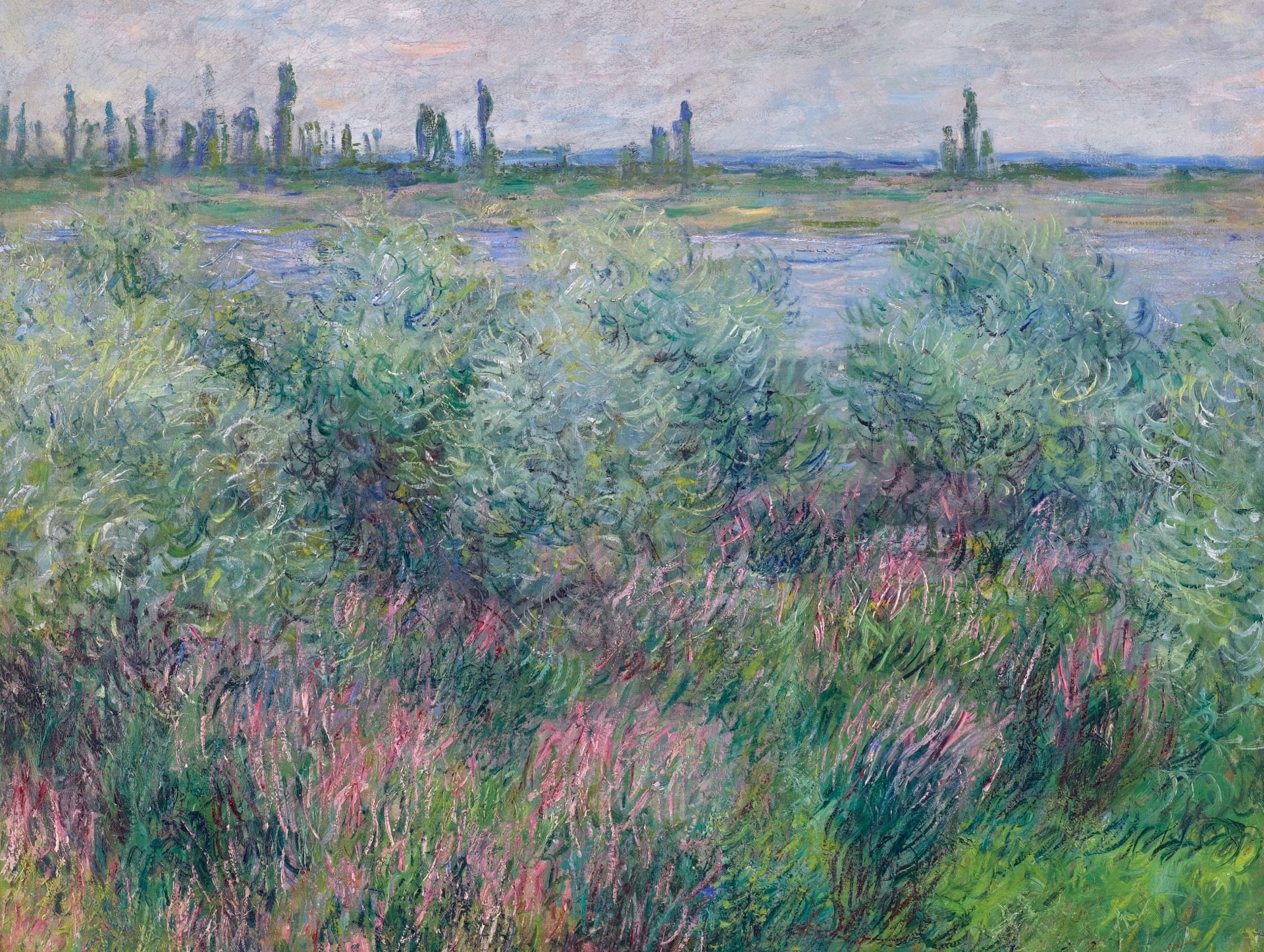 picture, The banks of the Seine at Vétheuil, 1080P, Claude Monet, landscape, nature, HD Wallpaper