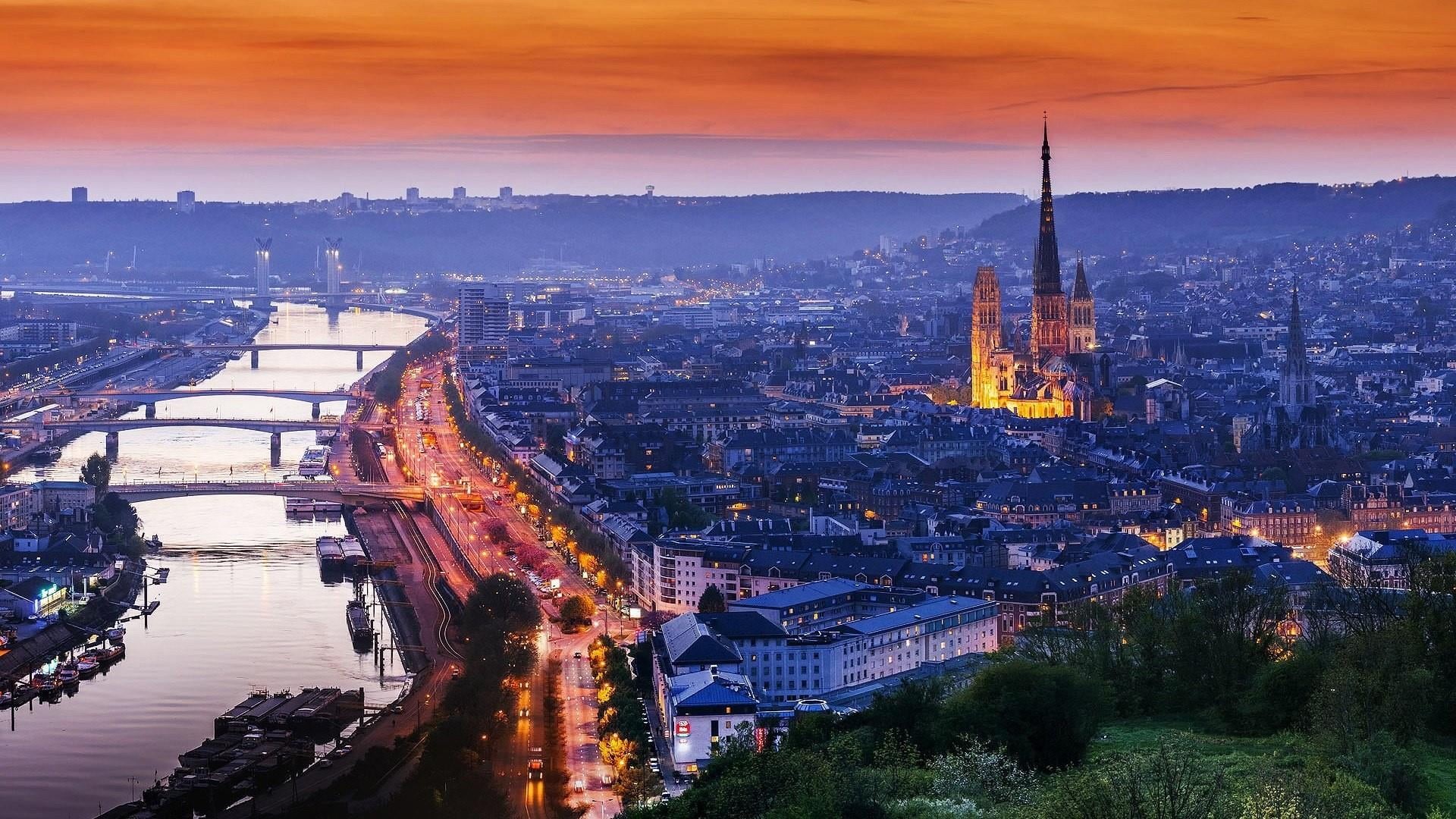 travel destinations, outdoors, france, illuminated, bridge - man made structure, connection, evening, cloud - sky, water, river seine, cityscape, horizon, HD Wallpaper