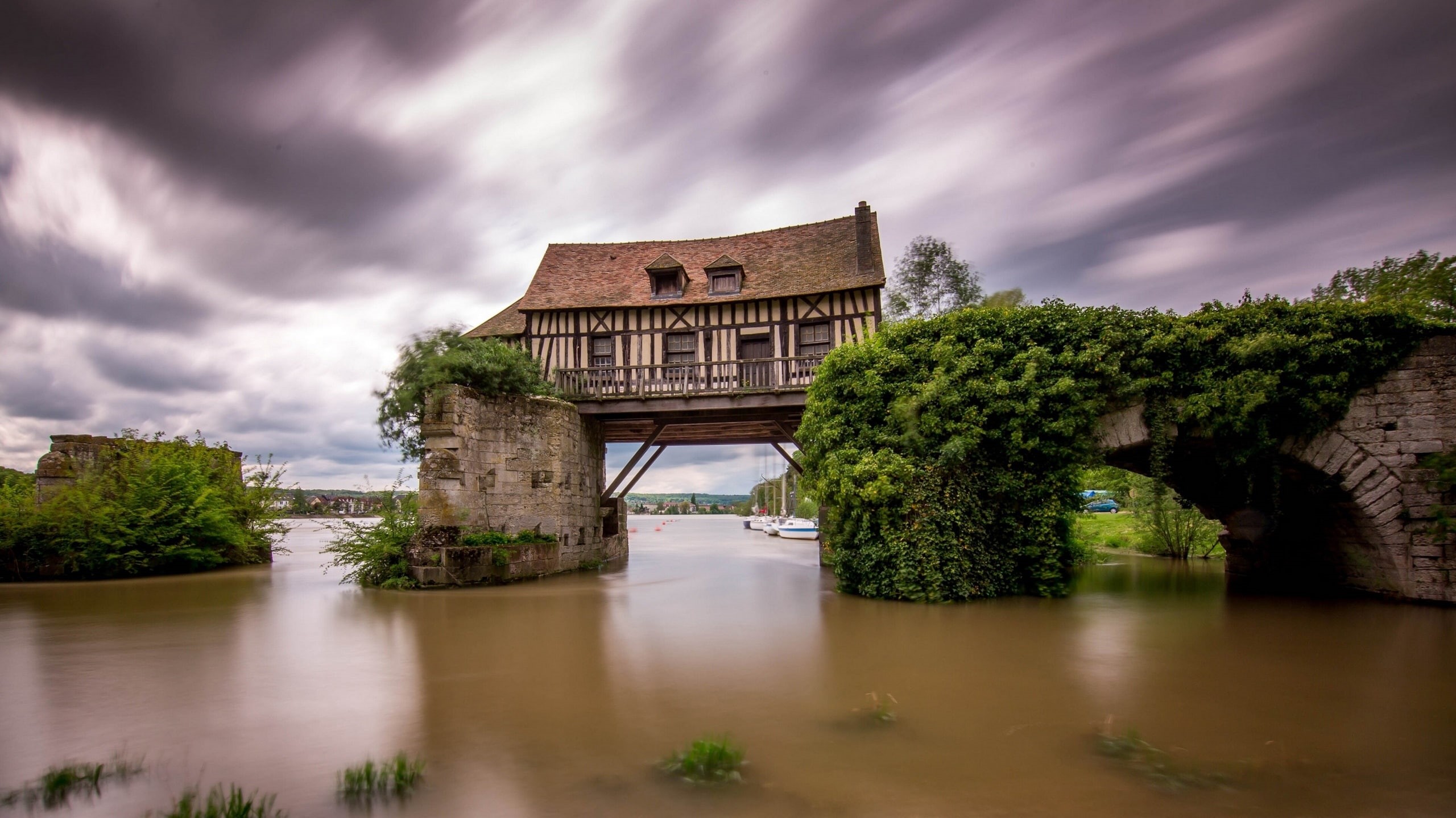 Old, 2K, Broken, Vernon, seine, Bridge, France, Mill, River, HD Wallpaper