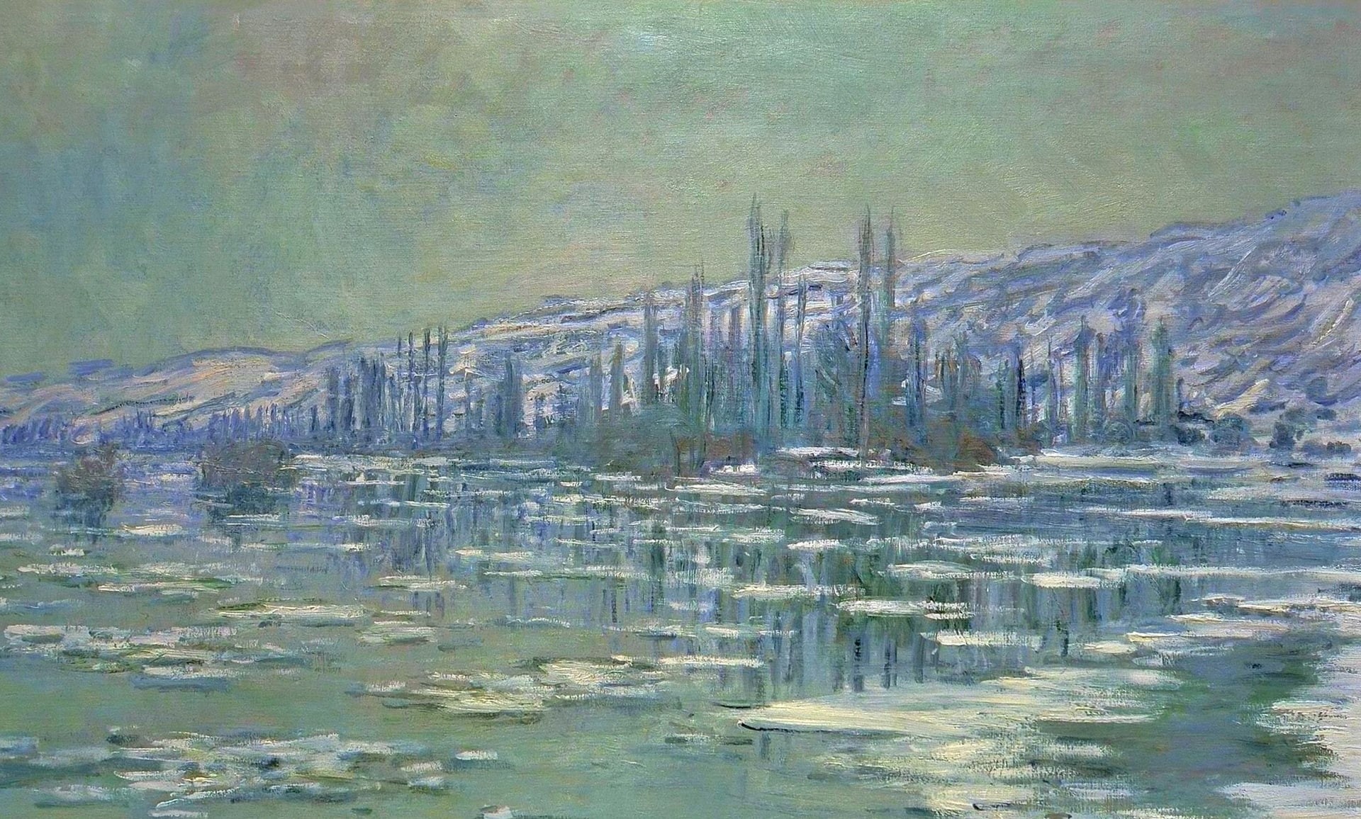 landscape, 1080P, picture, Ice floes on the Seine, Claude Monet, HD Wallpaper