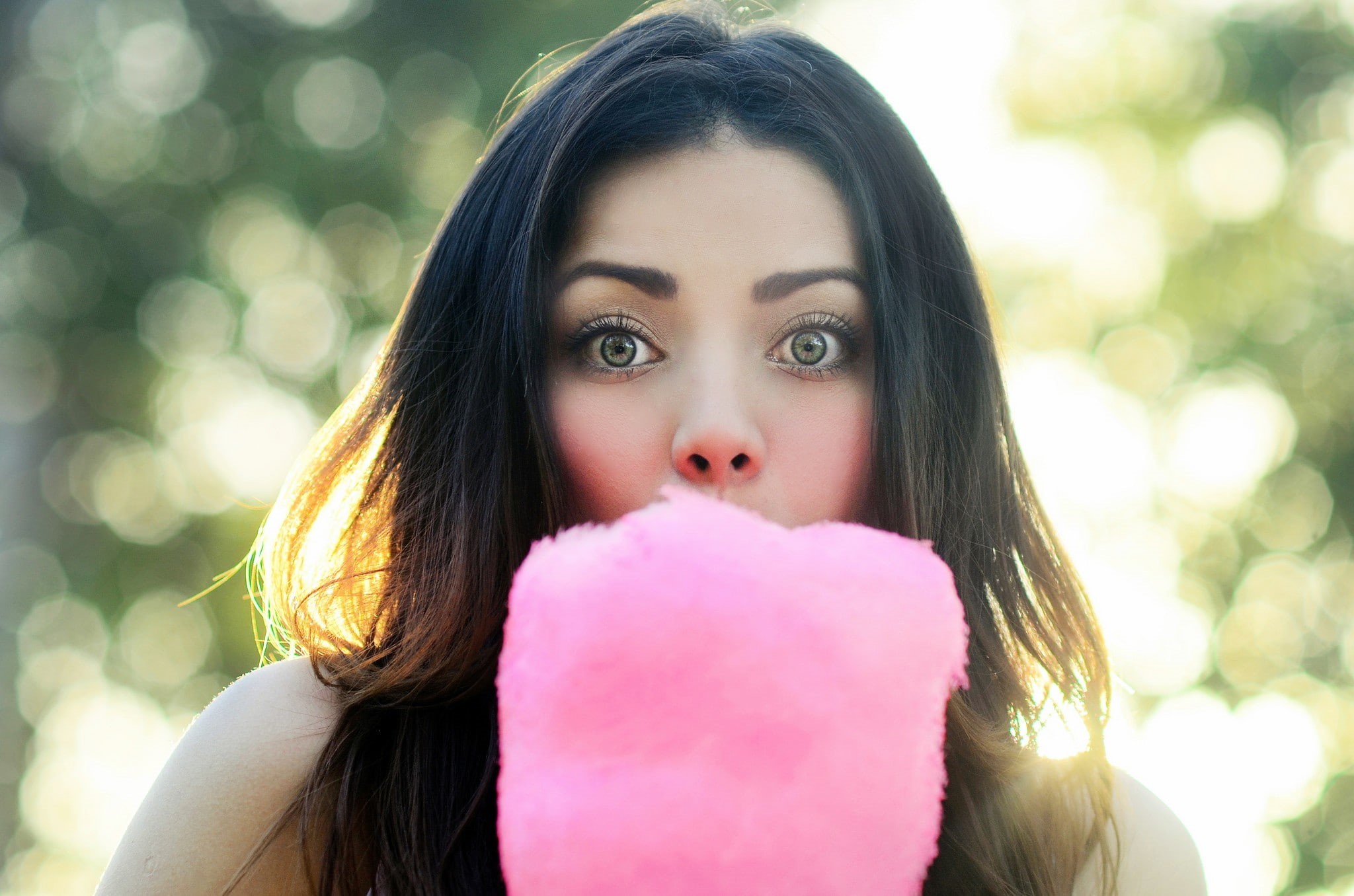 cotton candy, face, green eyes, 1080P, HD Wallpaper