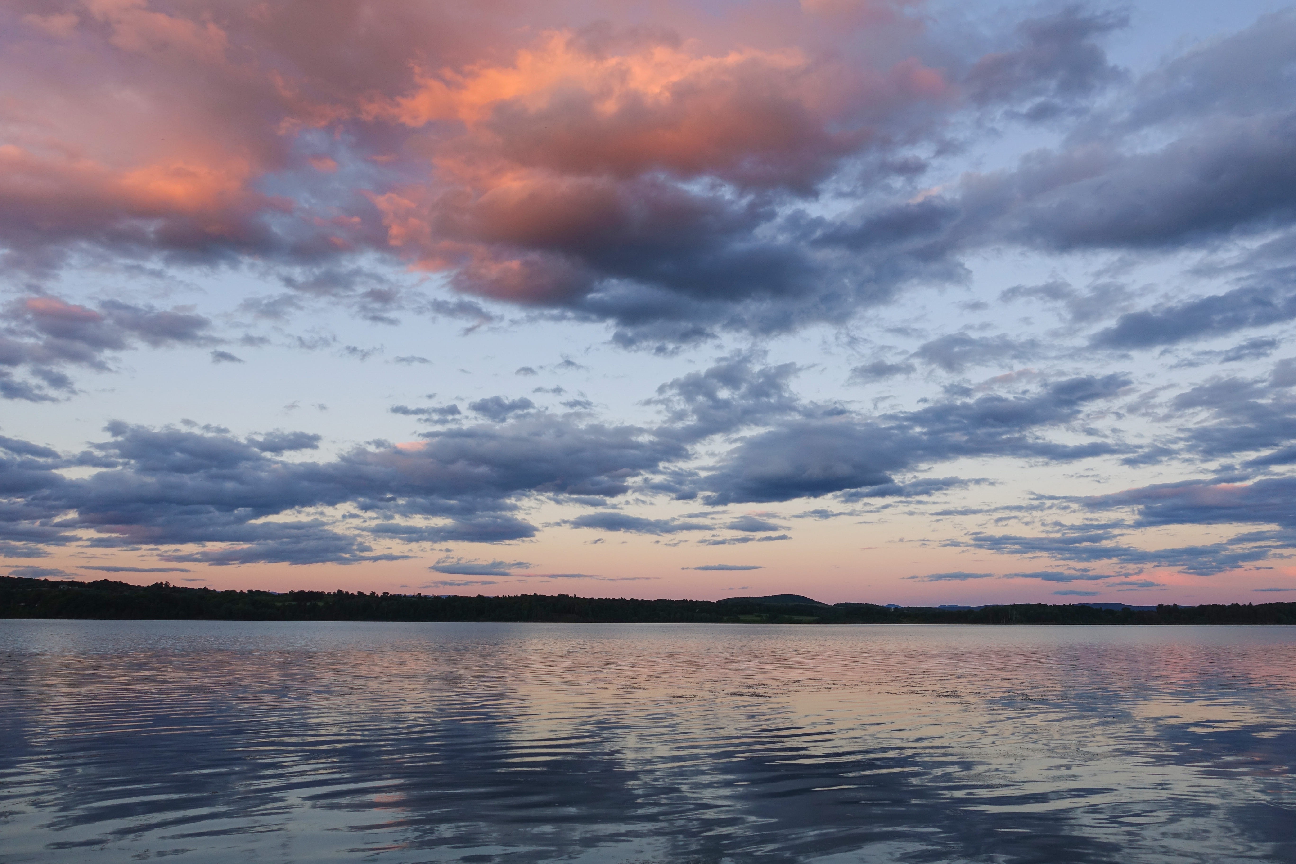 tranquil scene, pink, adirondacks, new york, pink clouds, dream, waterfront, no people, idyllic, blue sky, tranquility, scenics - nature, cloud, vermont, HD Wallpaper