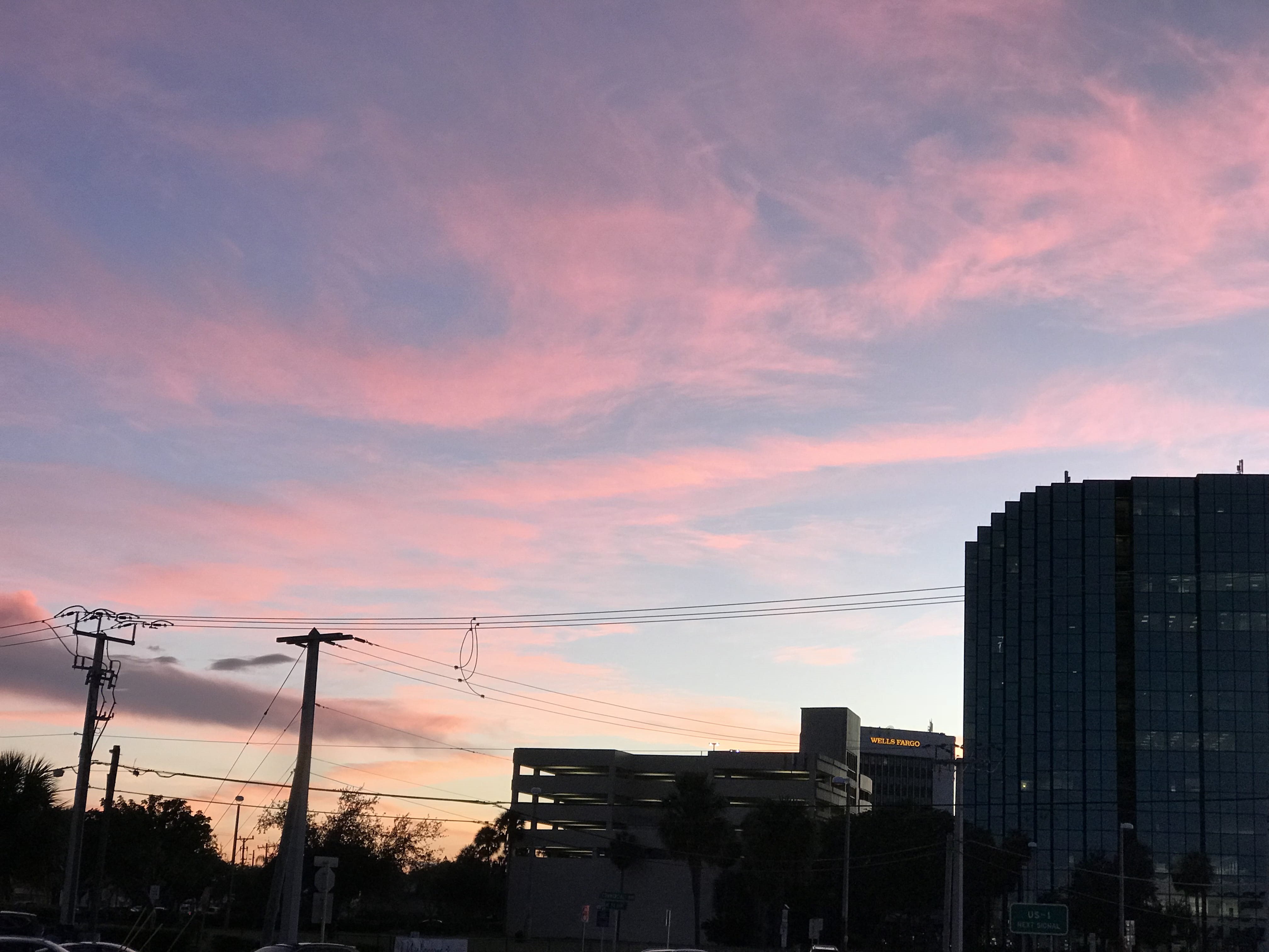 united states, building exterior, electricity, dusk, romantic sky, no people, architecture, orange color, cloud - sky, 4K, building, modern, sky, built structure, HD Wallpaper