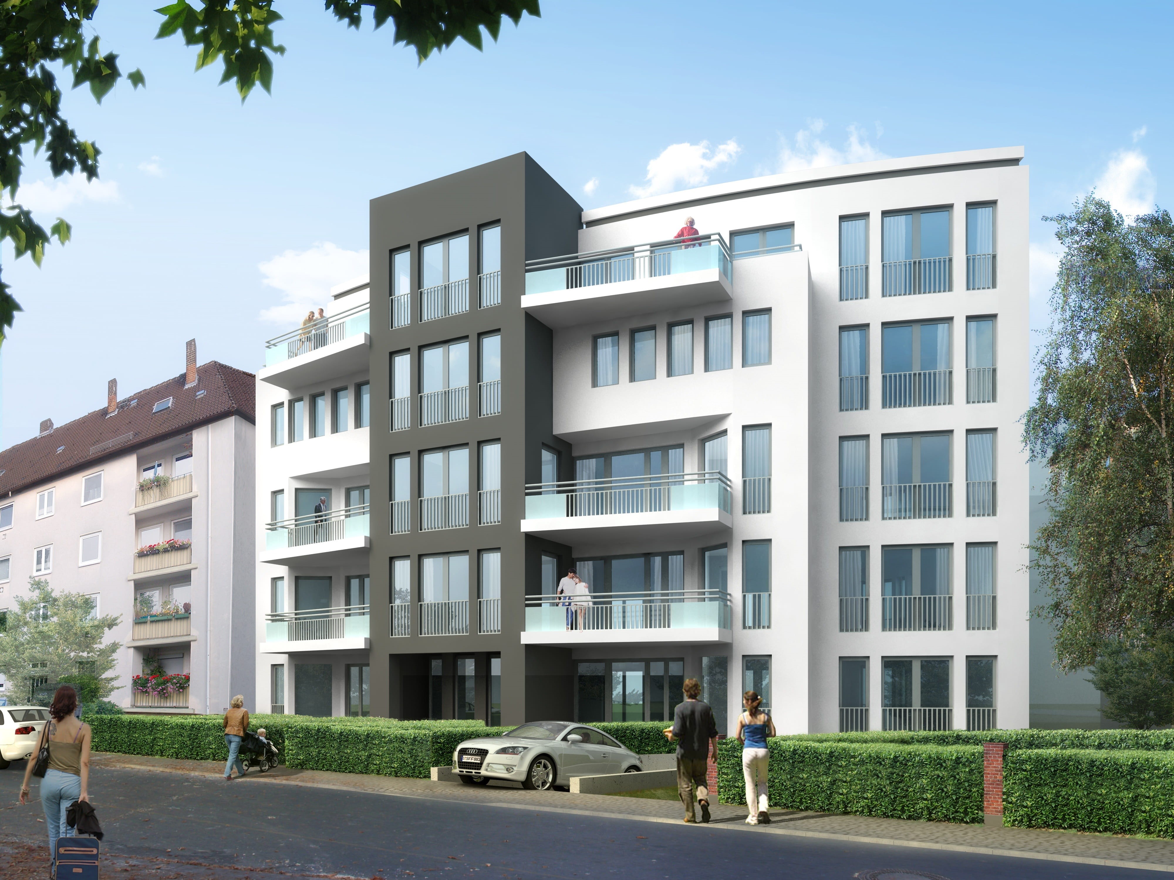 building exterior, tree, men, transportation, landscape, real people, nature, motor vehicle, plant, villa, rendering, day, land vehicle, city, mode of transportation, HD Wallpaper