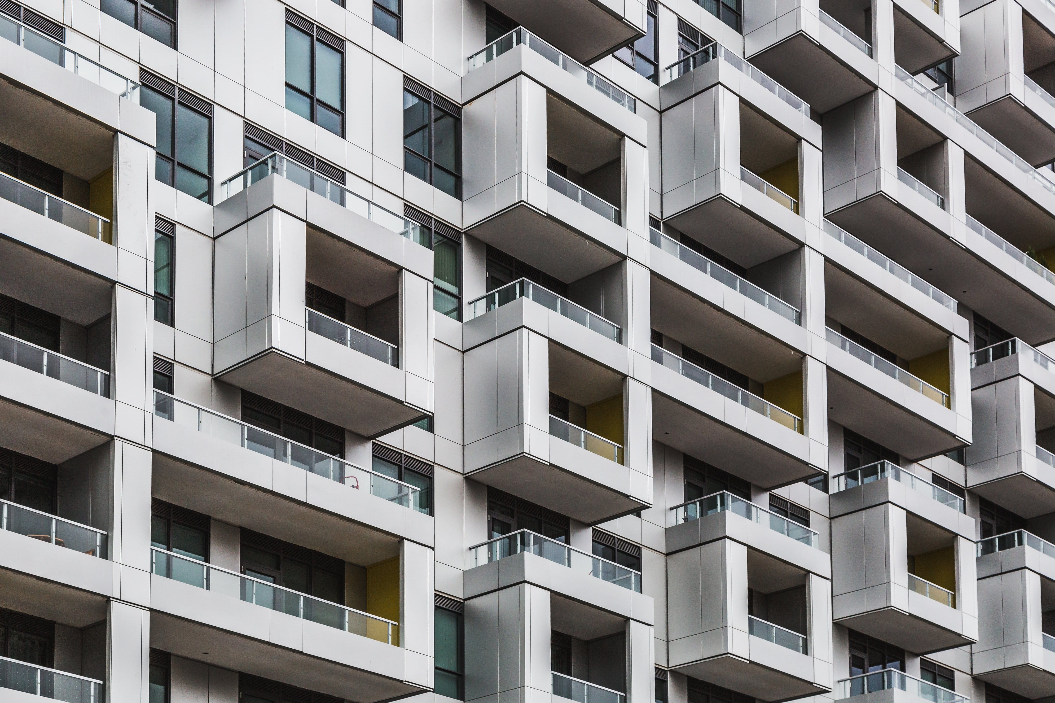 Creative, outdoors, balcony, modern, in a row, building exterior, Abstract, condominium, Building, repetition, backgrounds, full frame, photo, sunlight, HD Wallpaper