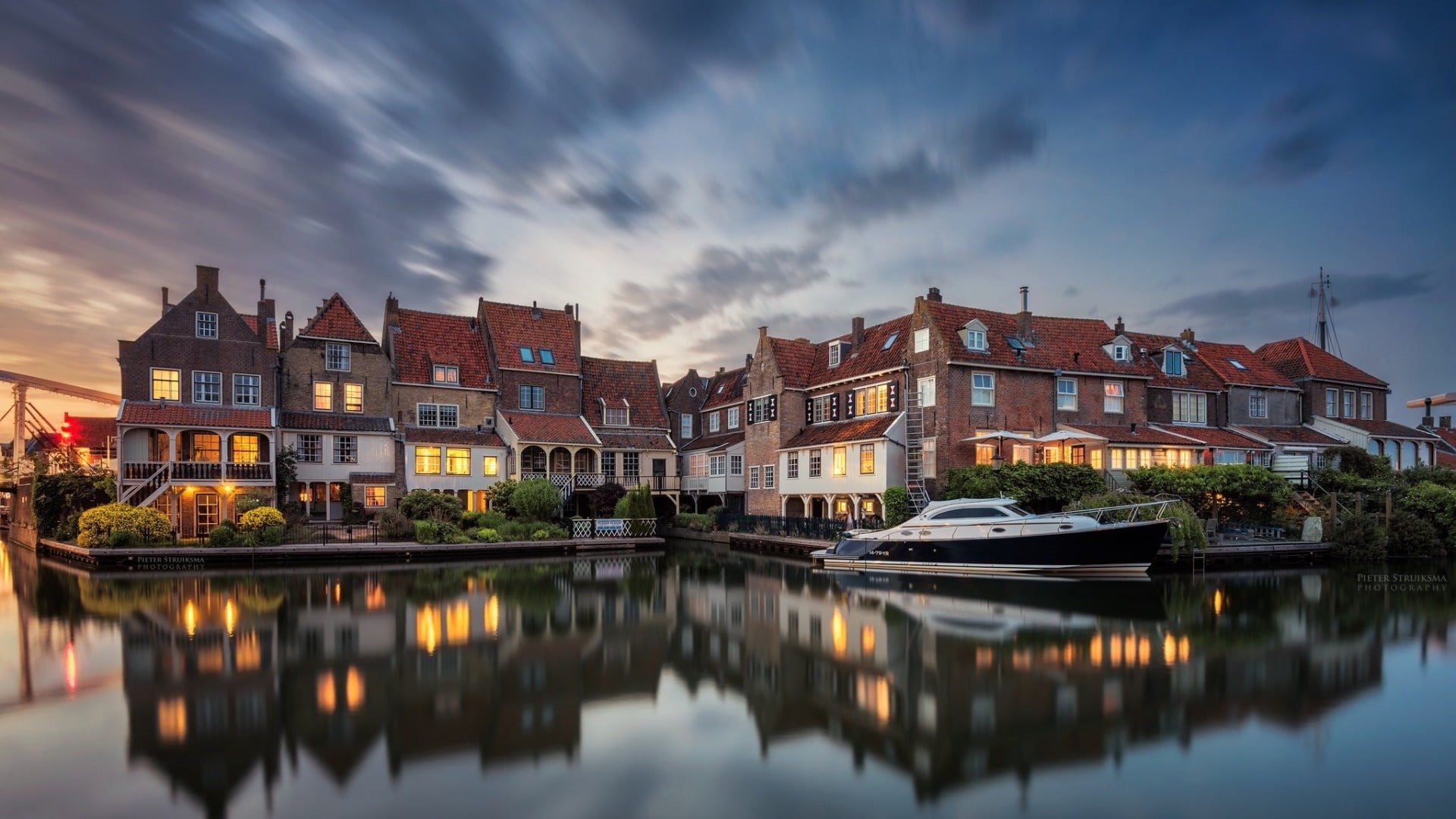 canal, waterway, evening, europe, bank, tree, transportation, nautical vessel, waterfront, residential area, outdoors, architecture, no people, river, cityscape, HD Wallpaper