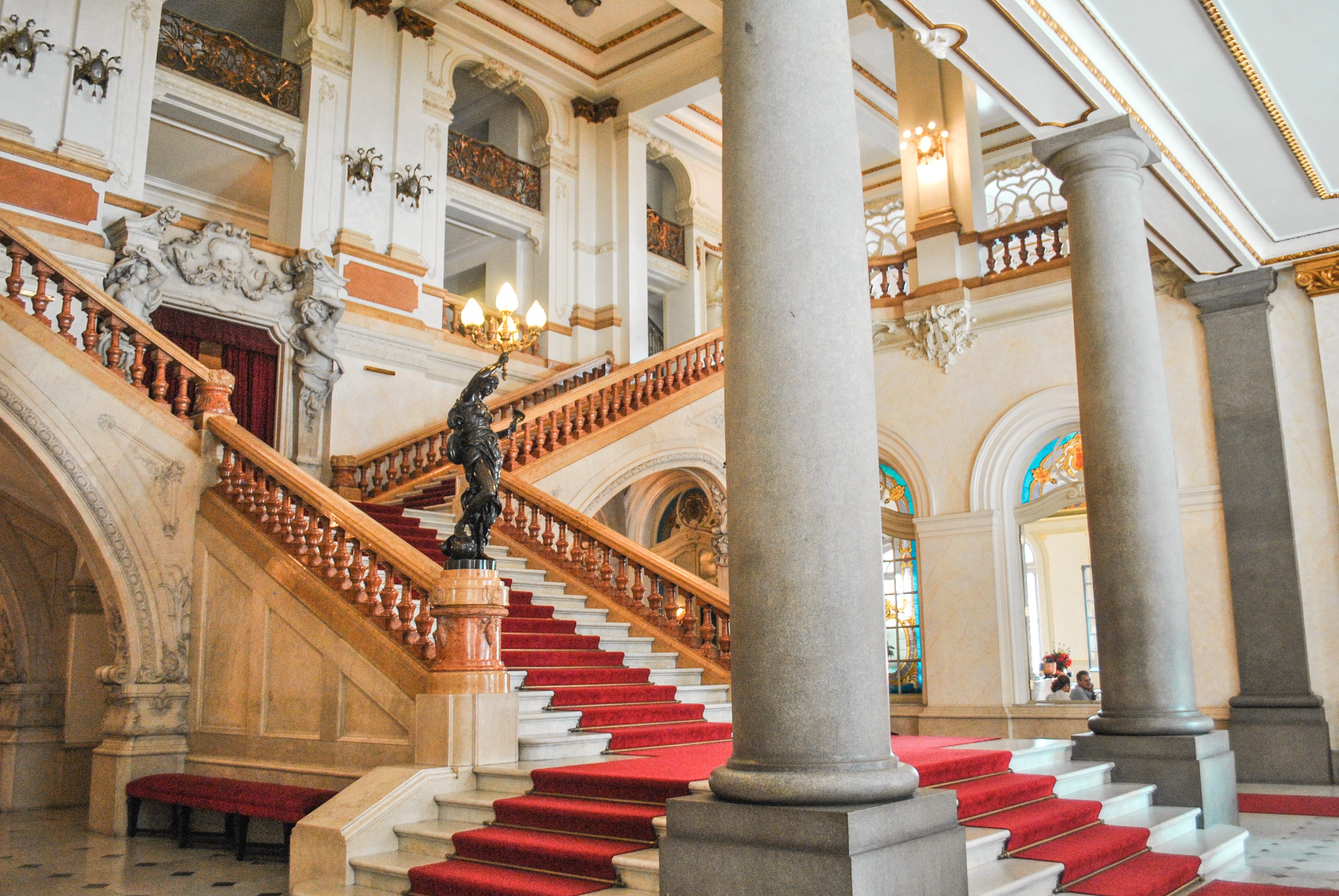 arcade, history, religion, balustrade, ornate, built structure, illuminated, brasil, museum, old, colonnade, architectural column, the past, interior, municipal, HD Wallpaper