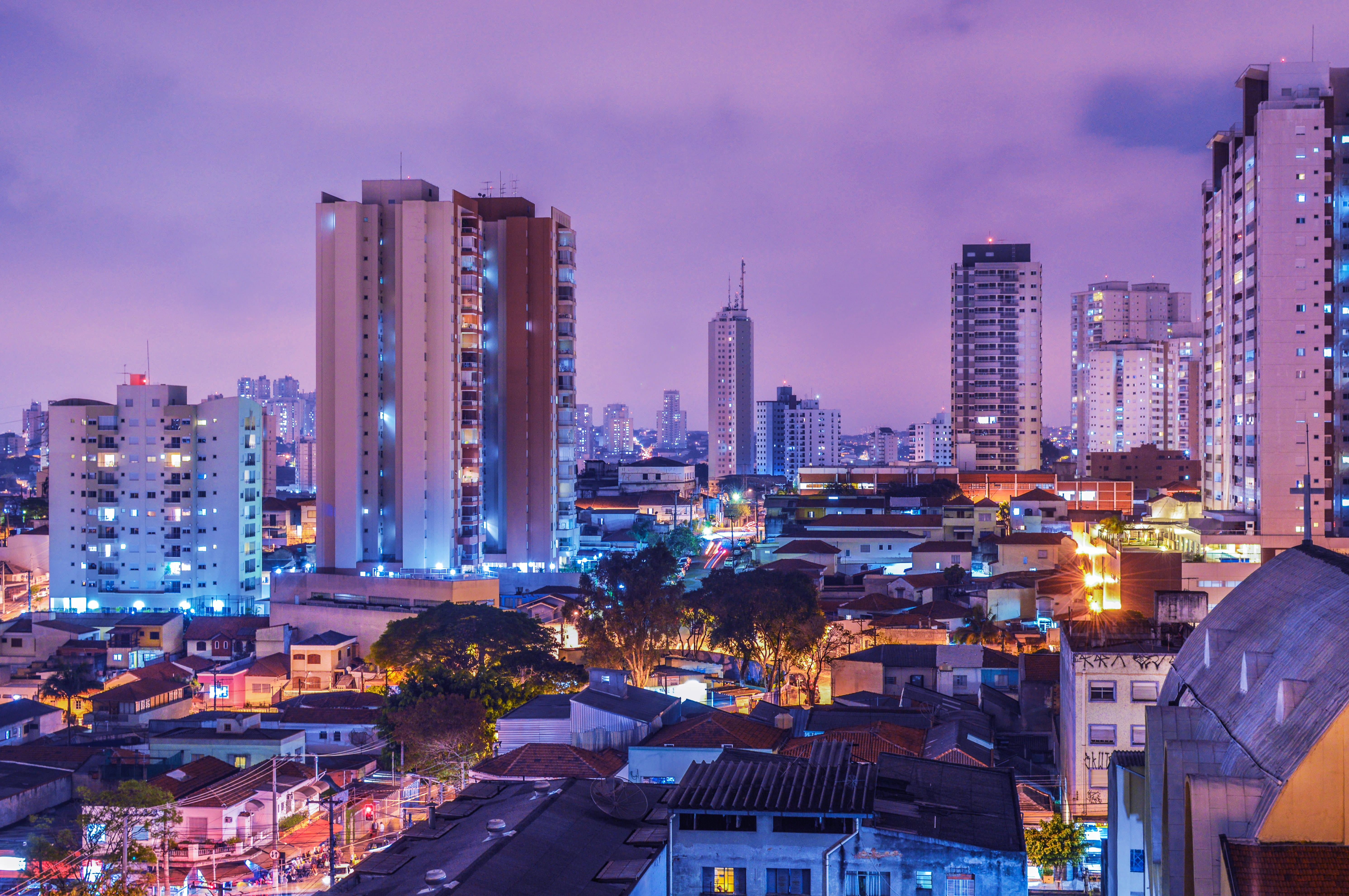 twilight, nightlife, residential district, brazil, city-challenge, dusk, high-rises, skyscraper, city life, architecture, city, illuminated, luxury, outdoors, HD Wallpaper