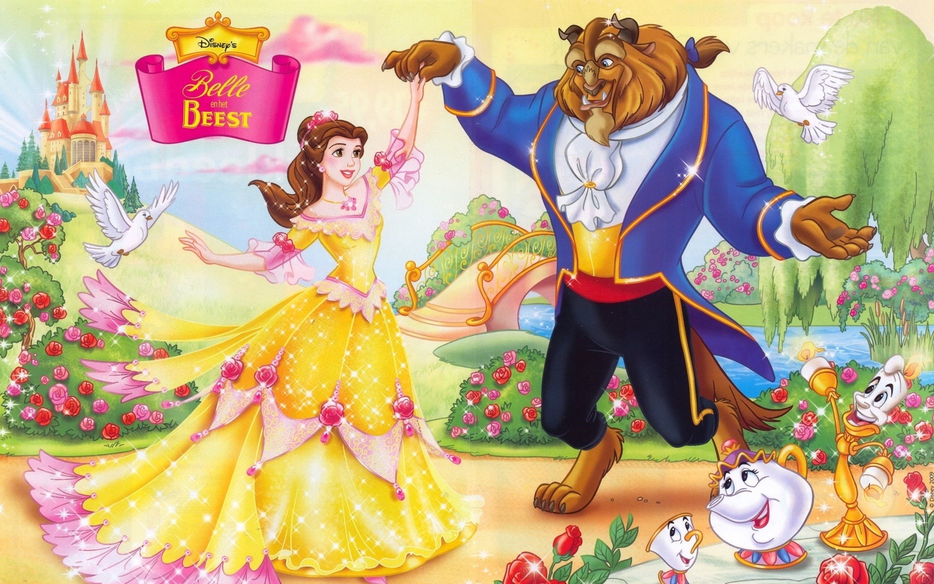 disney, entertainment, hd, 1080P, beast, Love, dancing, beauty, Blue, art, HD Wallpaper