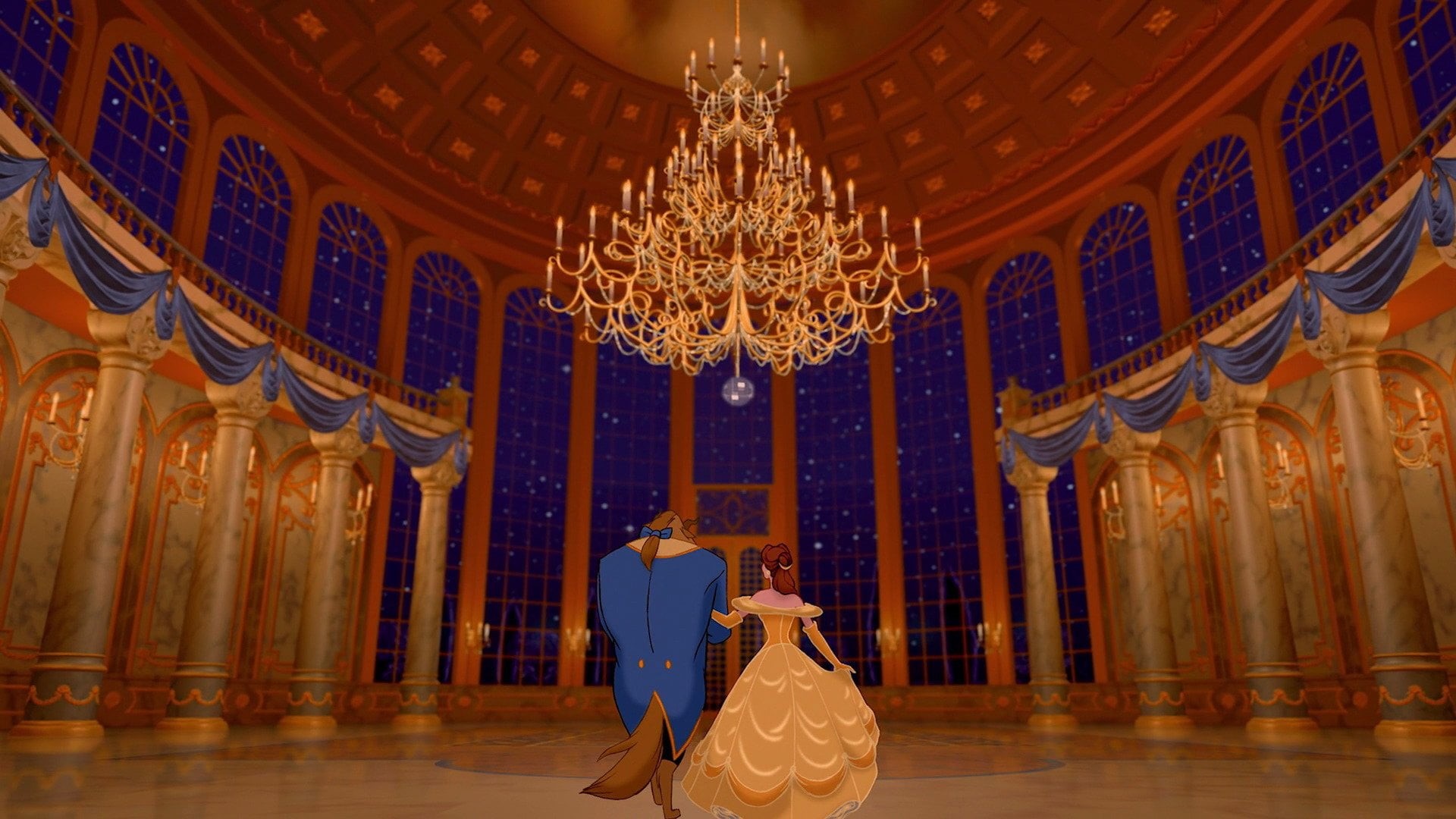 ornate, leisure activity, architecture, women, full length, standing, Beauty And The Beast, fresco, building, adult, one person, lifestyles, Disney, rear view, HD Wallpaper