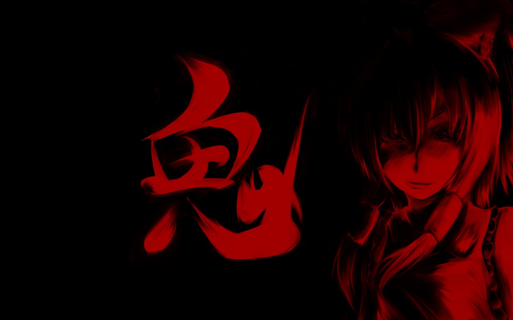 touhou, red, m u g e n, 720P, dark, monochrome, black, hakurei, reimu, HD Wallpaper
