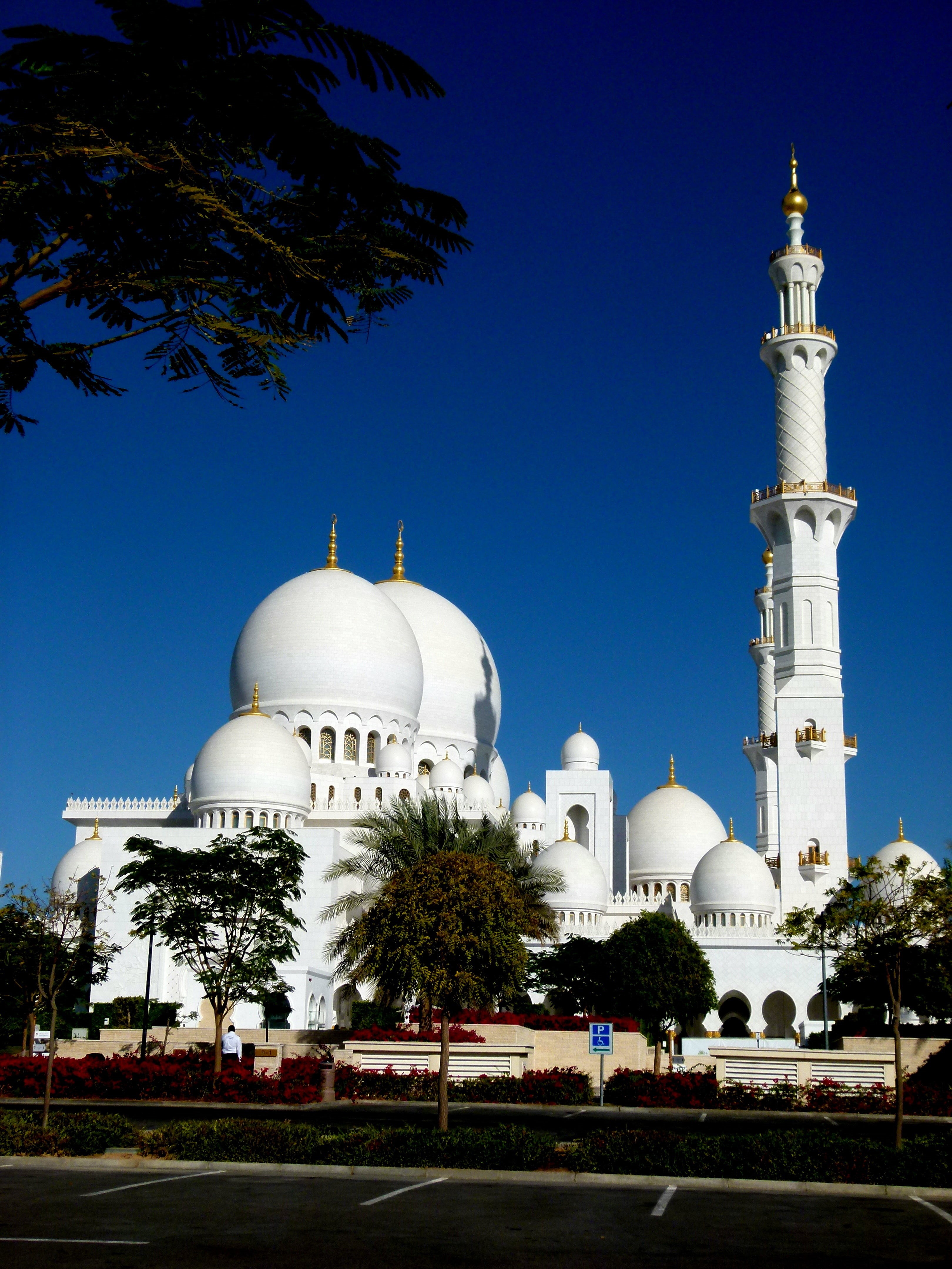 abudhabi, mosque, spire, place of worship, outdoors, travel, clear sky, islam, 4K, sky, religion, building exterior, built structure, tourism, belief, Phone HD Wallpaper
