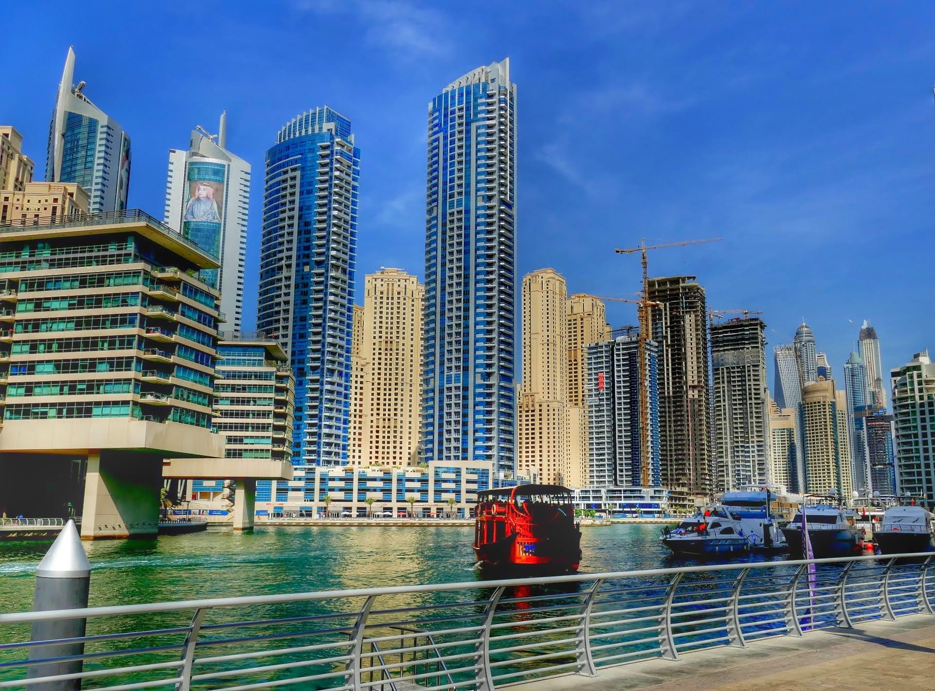 u a e, tall - high, famous Place, skyline of dubai, glass front, big city, facade, city, nature, water, glass facades, outdoors, building Exterior, front window, HD Wallpaper