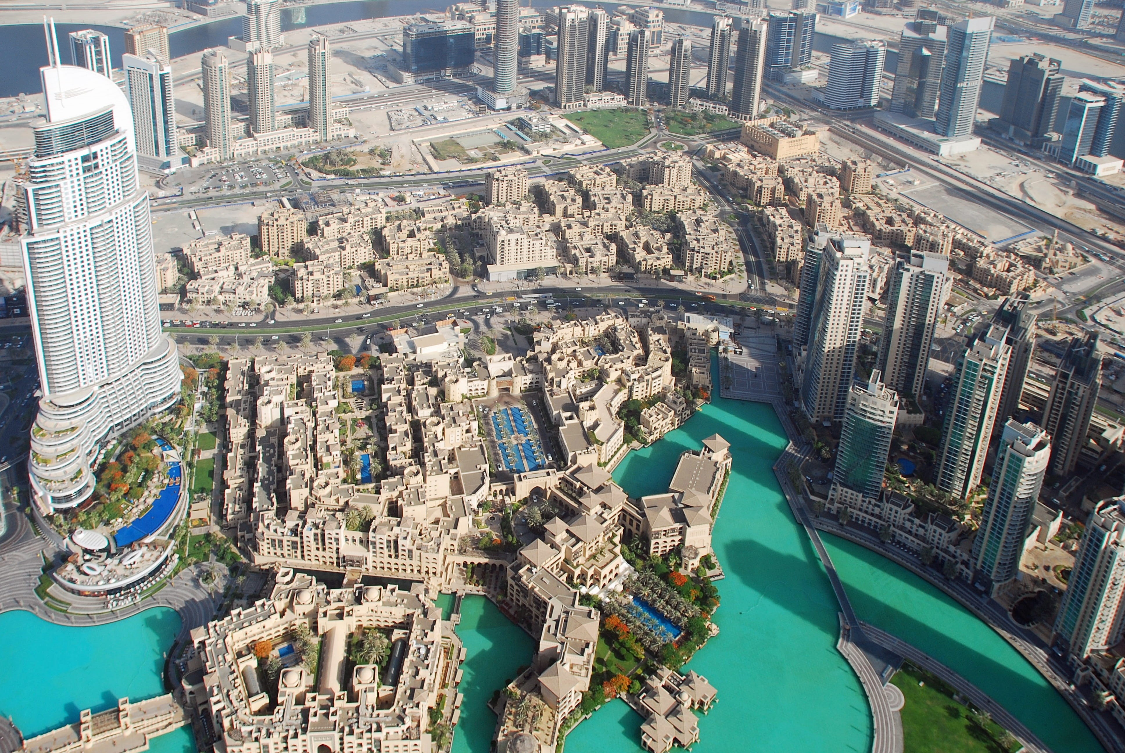 architecture, building, built structure, water, skyscraper, day, building exterior, financial district, nature, aerial view, high angle view, u a e, dubai, HD Wallpaper