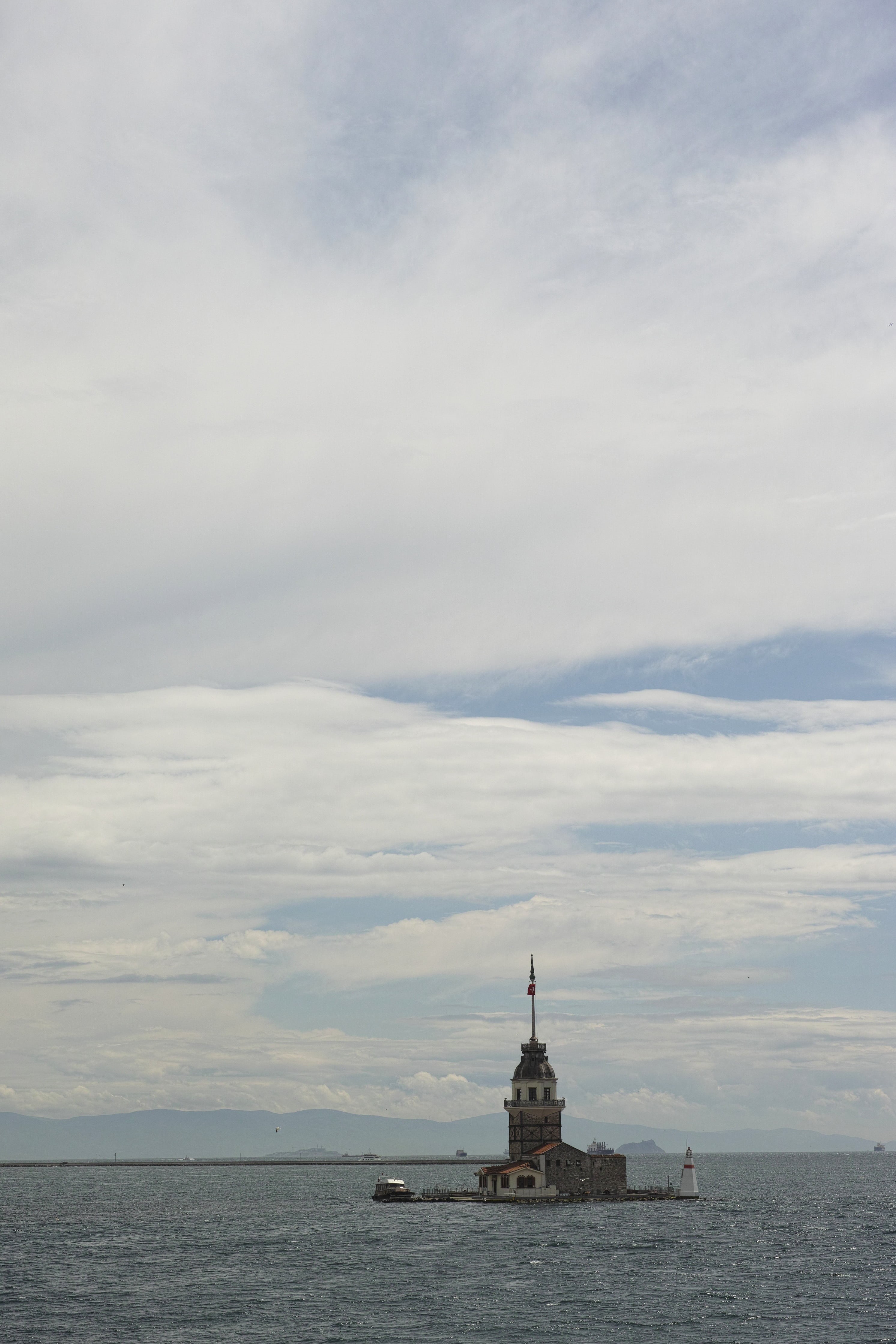 in the water, landscape, outdoors, water, 4K, history, istanbul, sea, cloud - sky, clouds, building, guidance, nature, views of the sea, the past, sky, Phone HD Wallpaper
