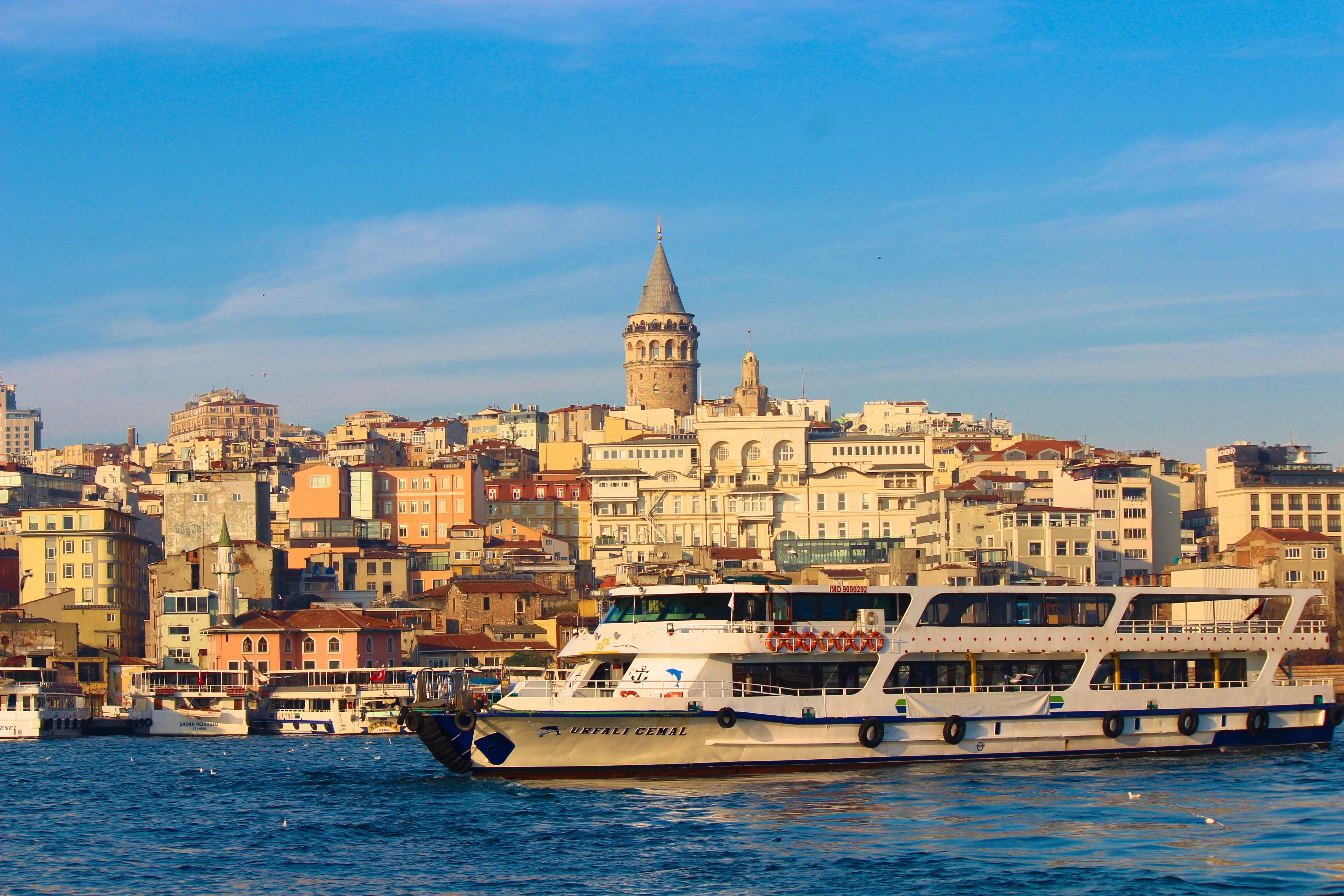 tower, estuary, galata, waterfront, sky, nature, fish, building, turkey, old, passenger craft, cityscape, galata tower, mode of transportation, canal, tourism, HD Wallpaper