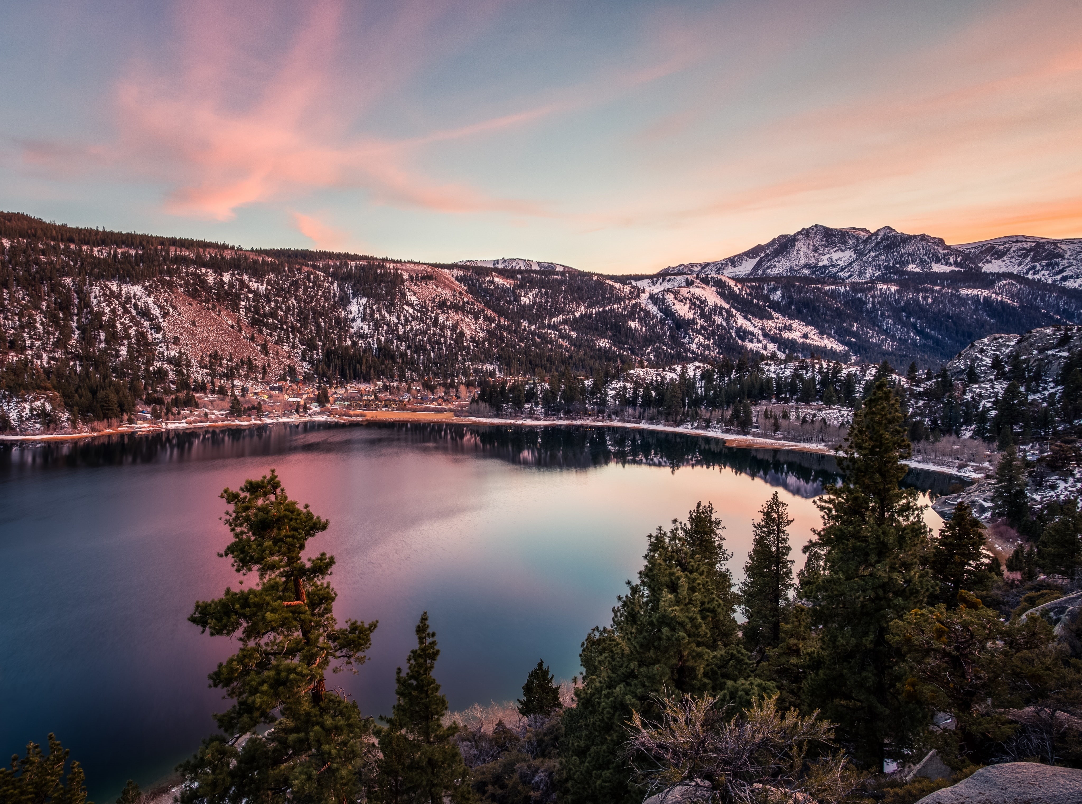 mountain range, scenics - nature, nature, snowcapped mountain, sky, Sierra, outdoors, junelake, no people, tranquility, Sunset, plant, easternsierra, june, HD Wallpaper