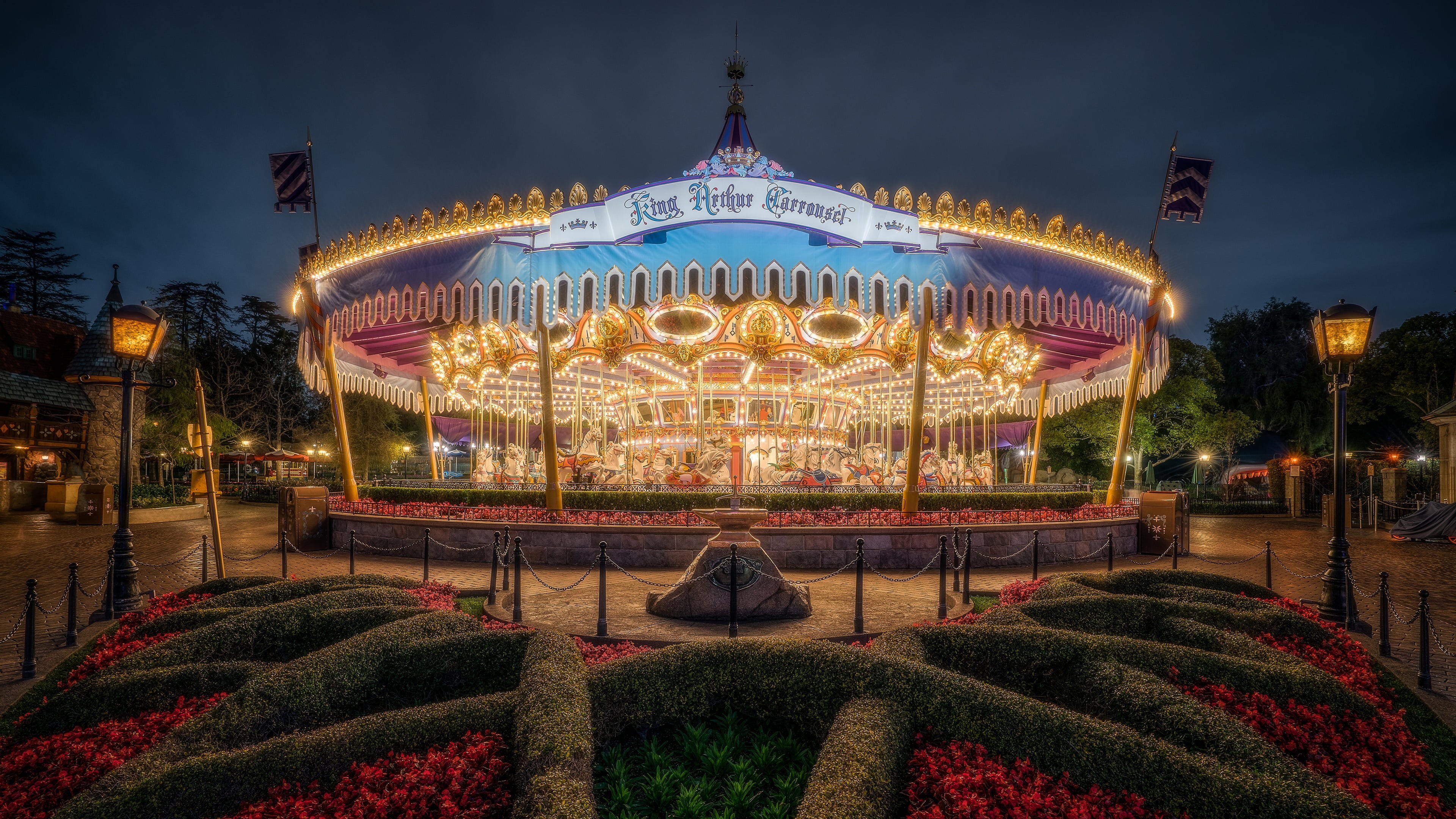 evening, park - man made space, disney, amusement park ride, recreation, disneyland, plant, nature, california, tourist attraction, ornate, travel destinations, HD Wallpaper