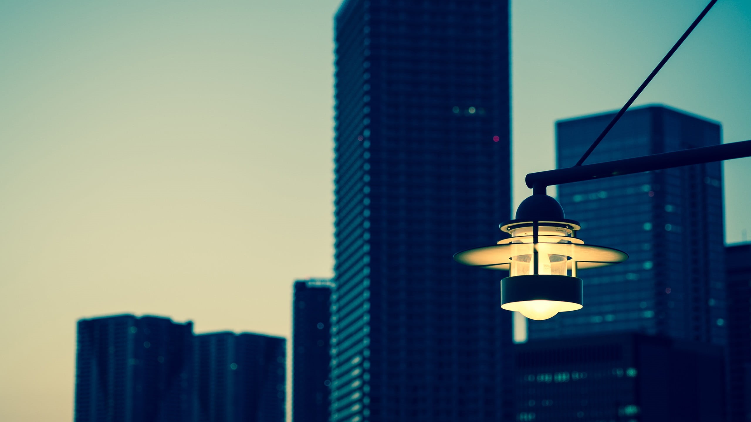 sky, dusk, building, skyscraper, architecture, outdoor, building exterior, black, street light, light, 2K, yellow, nature, low angle view, lantern, no people, HD Wallpaper