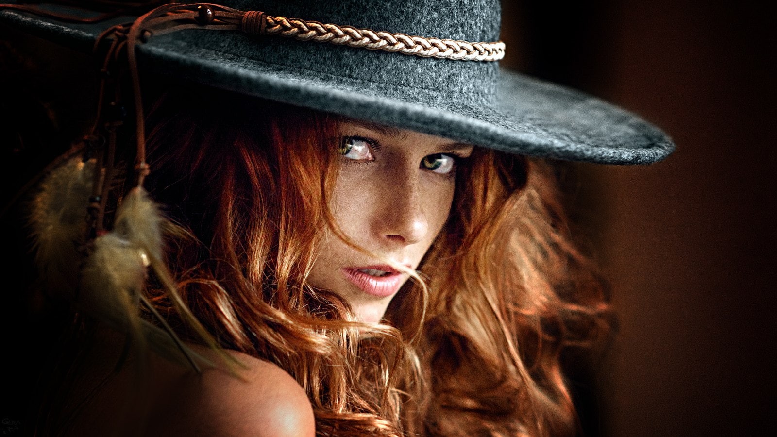 hair, hat, females, young women, dyed red hair, freckles, beautiful woman, Georgy Chernyadyev, headshot, closeup, young adult, looking at camera, adult, HD Wallpaper