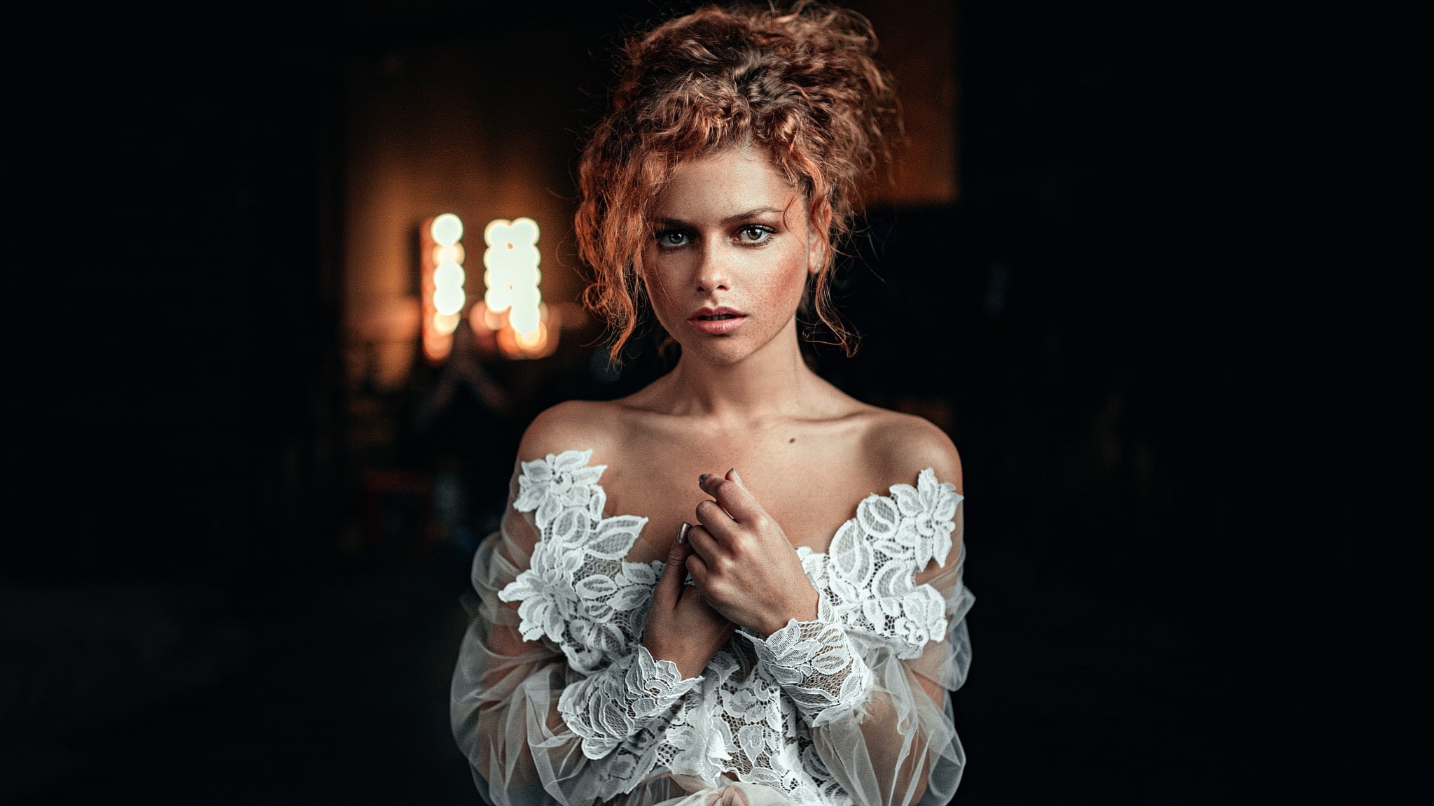 young adult, fashion, studio shot, face, women, hairstyle, contemplation, burning, redhead, beautiful woman, candle, Julia Yaroshenko, beautiful people, HD Wallpaper