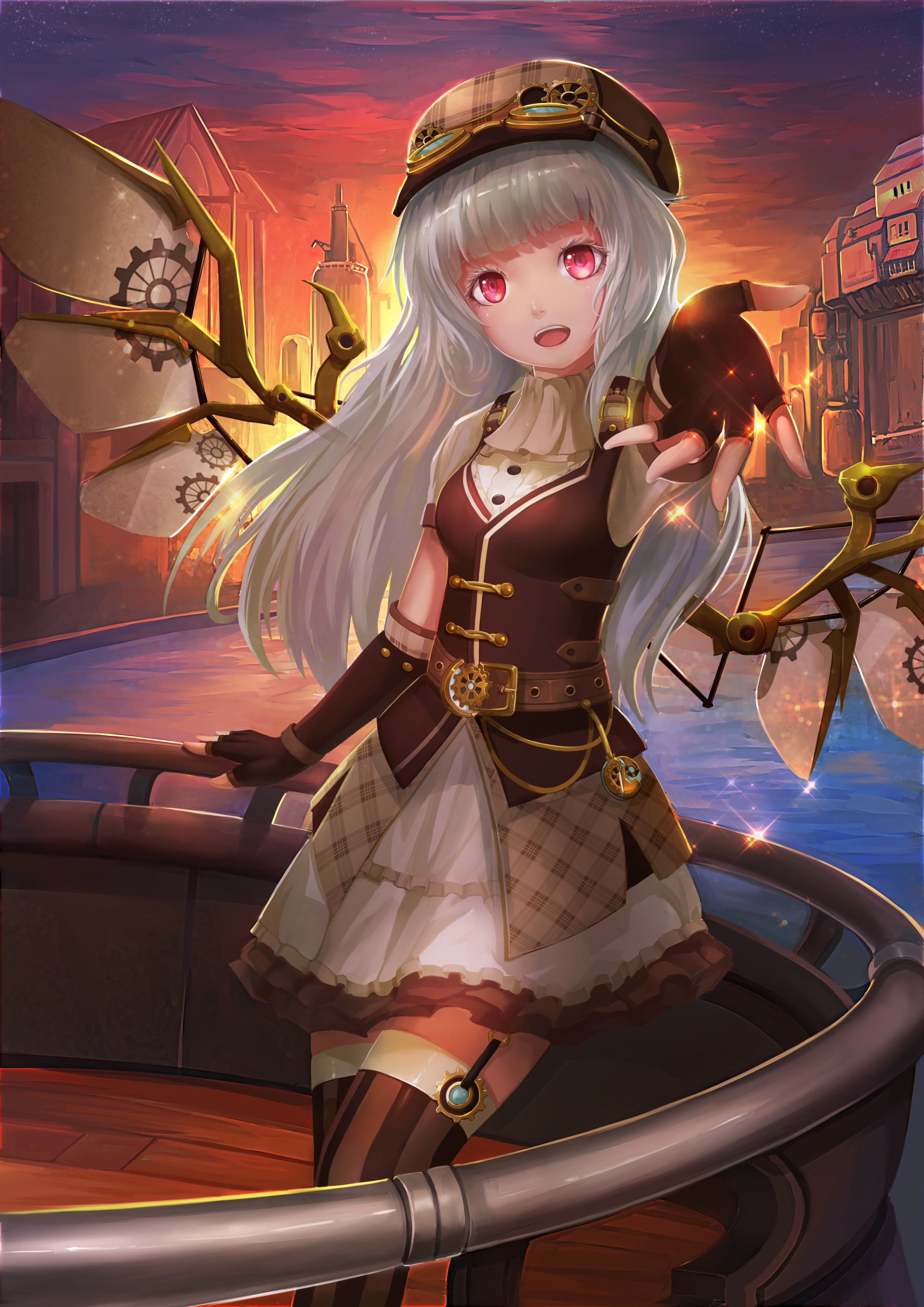 night, amusement park, representation, wings, females, clothing, sky, digital composite, beautiful woman, anime, costume, human representation, 2K, illuminated, Phone HD Wallpaper