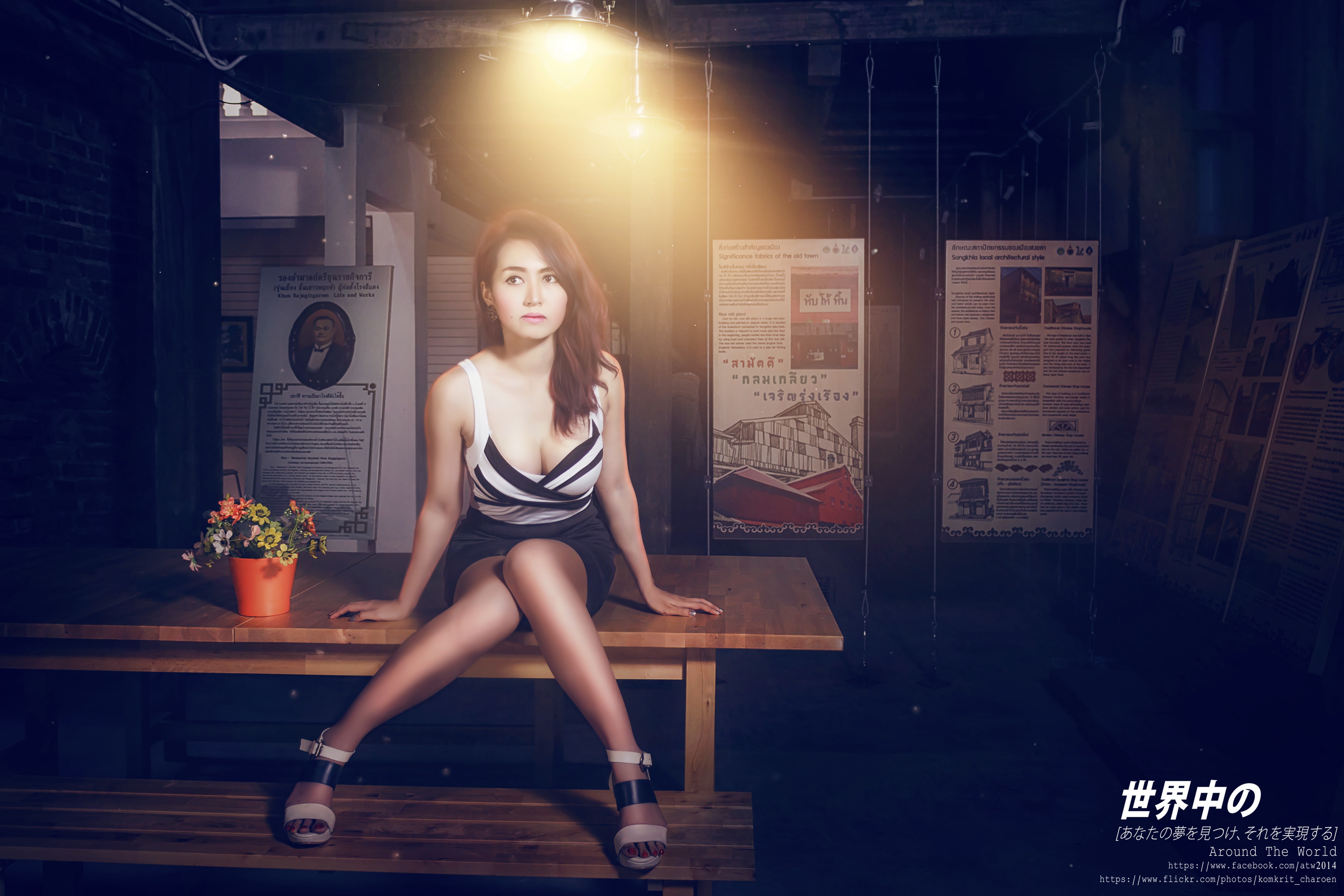cleavage, 4K, sitting, legs together, painted nails, Asian, women, brunette, tank top, HD Wallpaper