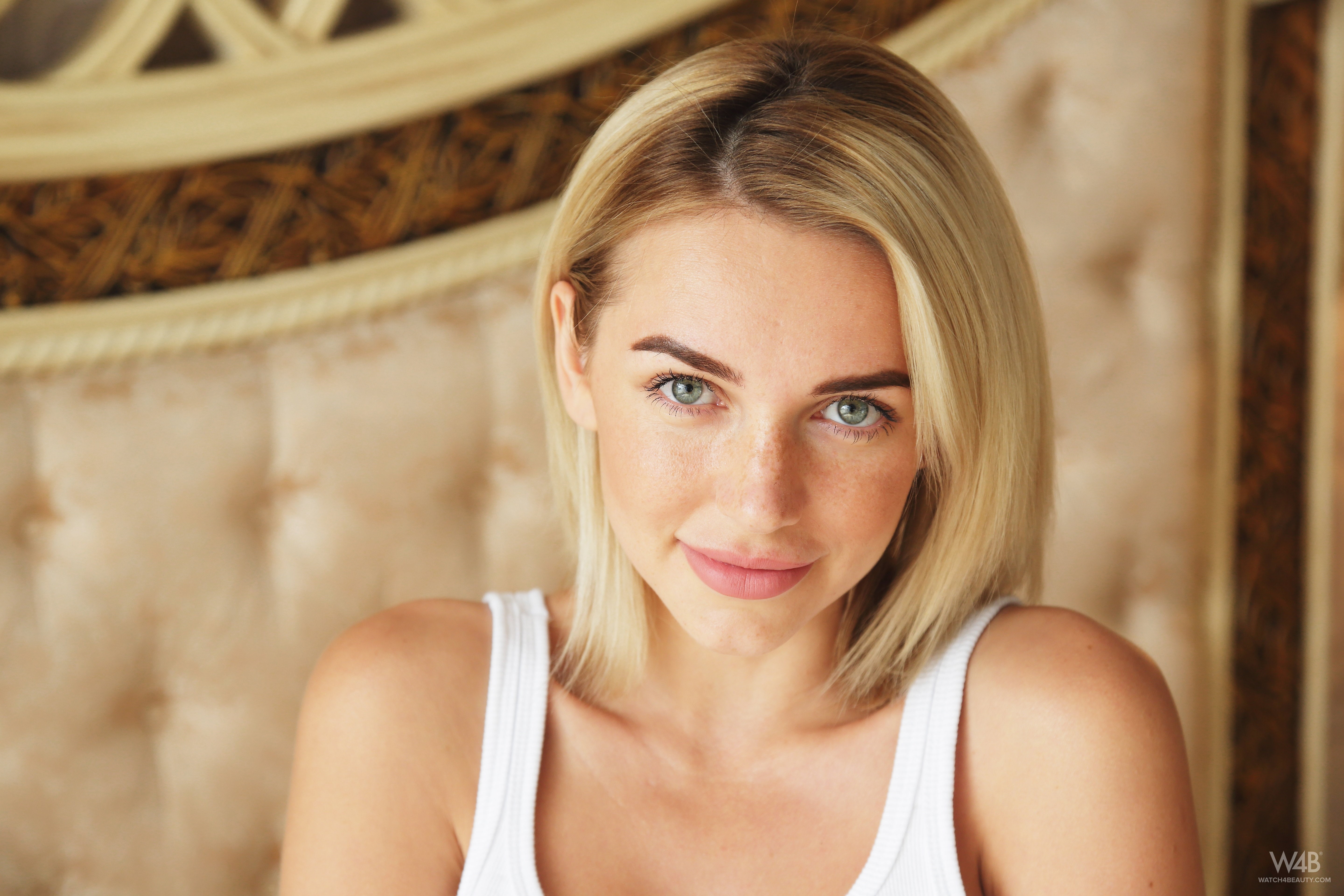 Likka, Watch4Beauty, shoulder length hair, blonde, smiling, portrait, 5K, women, HD Wallpaper