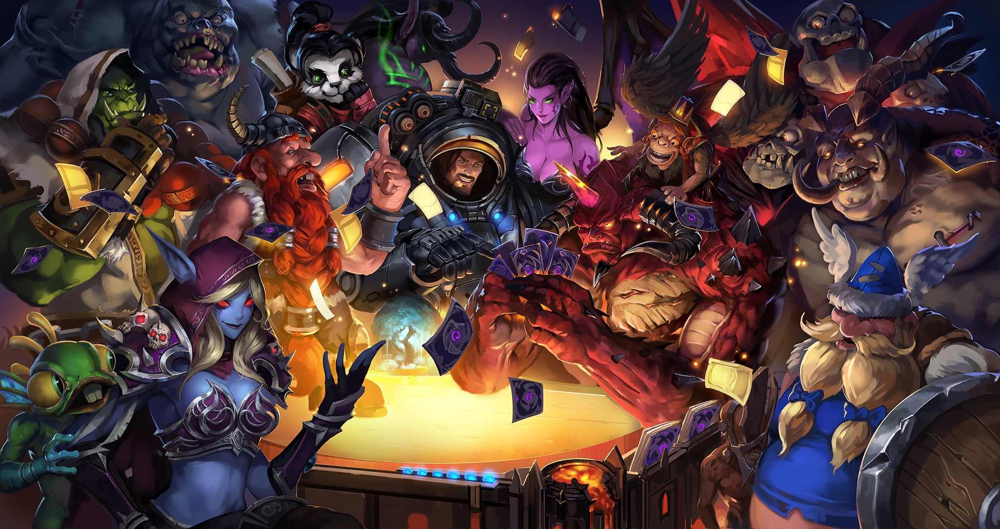 panda, Demon Hunter, variation, art and craft, Butcher, multi colored, illustration, assorted, hearthstone, crowd, large group of people, world of warcraft, HD Wallpaper