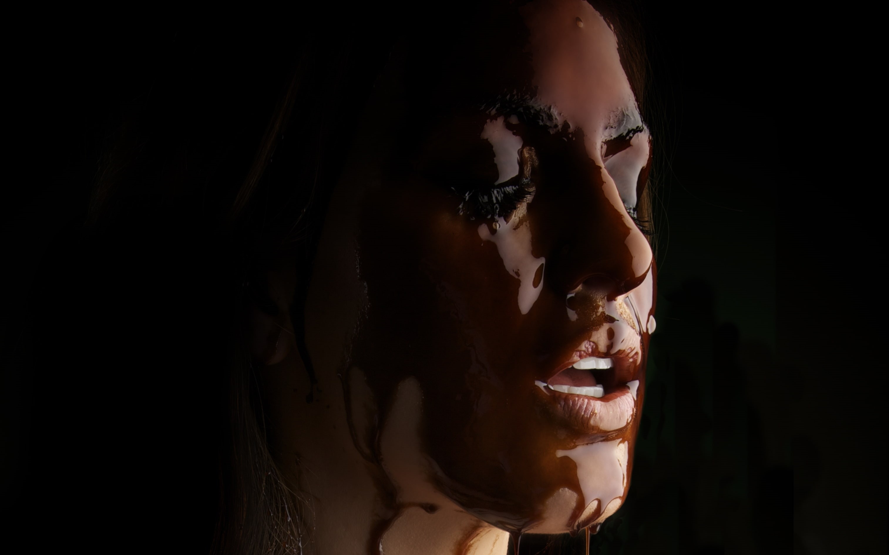 melted, lips, teeth, Jordan Carver, 2K, nose, chocalate, HD Wallpaper