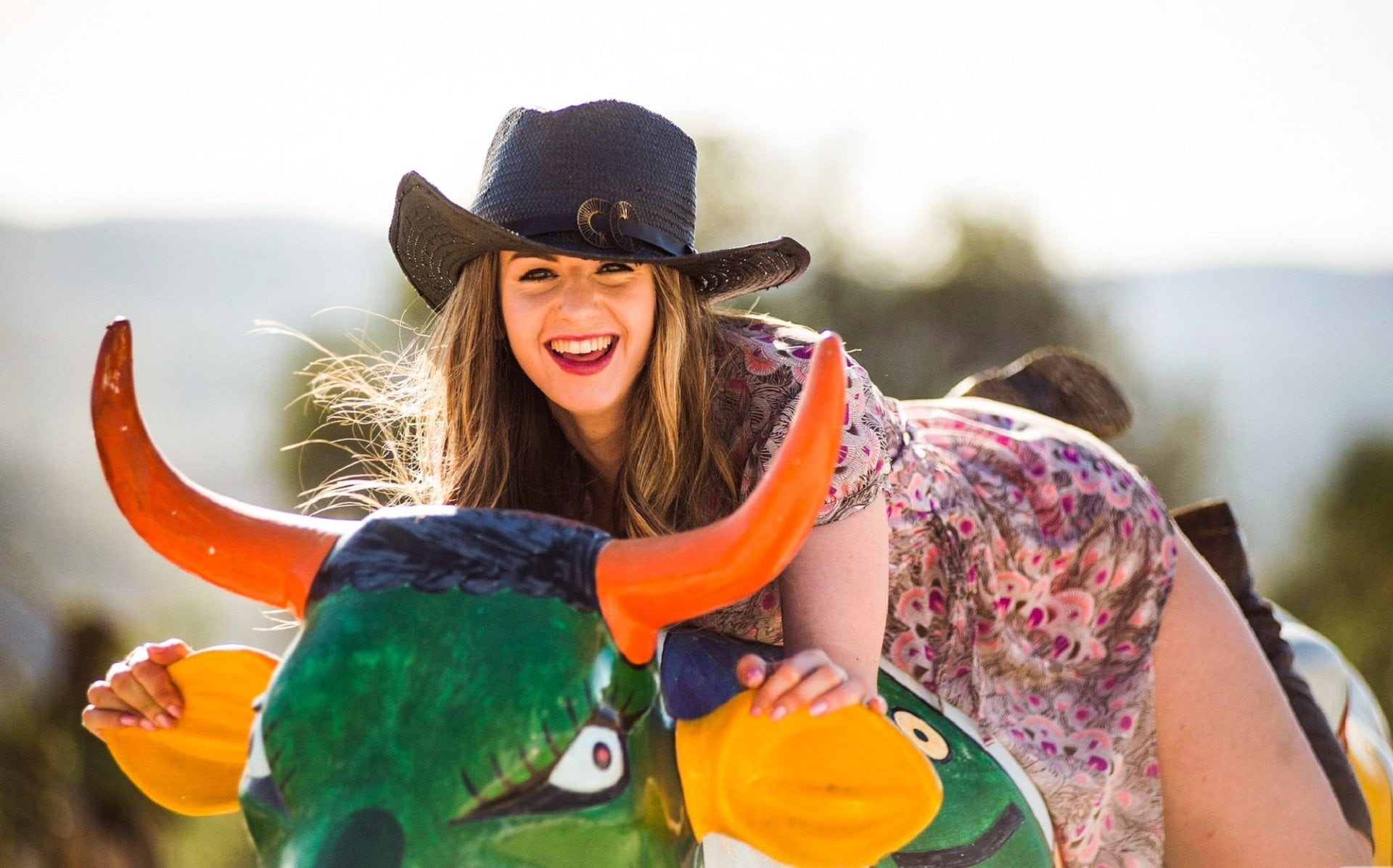 young adult, teenager, smiling, beautiful woman, child, sun hats, portrait, 1080P, clothing, positive emotion, outdoors, hat, beauty, teeth, hair, cowgirl, HD Wallpaper