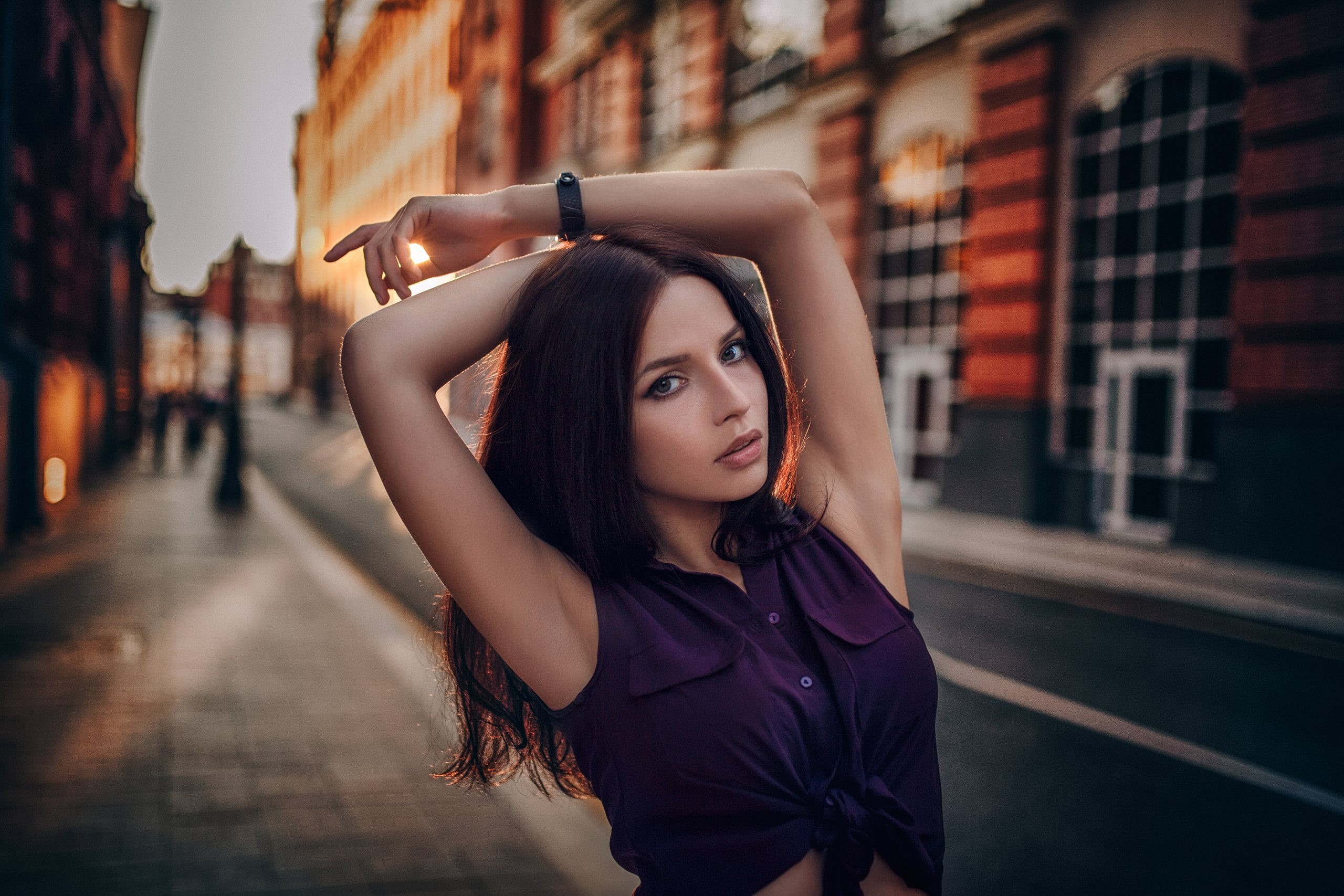 2K, young women, front view, one person, Alina Starostina, young adult, hair, leisure activity, depth of field, women, women outdoors, architecture, portrait, HD Wallpaper