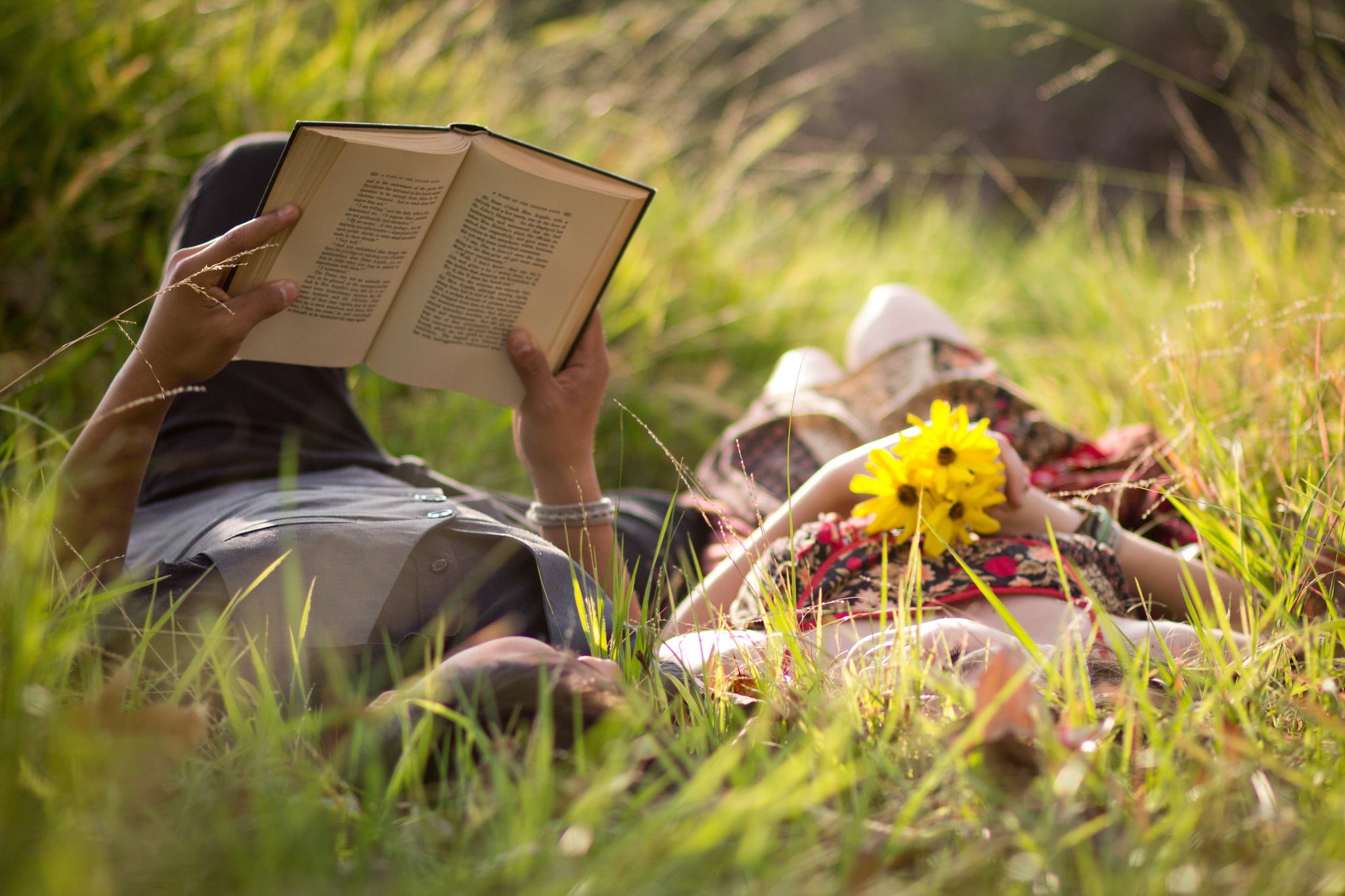literature, one Person, happiness, relaxation, green Color, sunlight, lying Down, lovers, love, background, tranquil Scene, men, day, HD, females, HD Wallpaper
