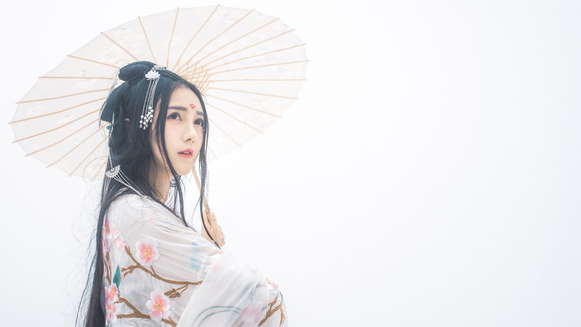 1080P, Asian, hanfu, black hair, Chinese dress, HD Wallpaper