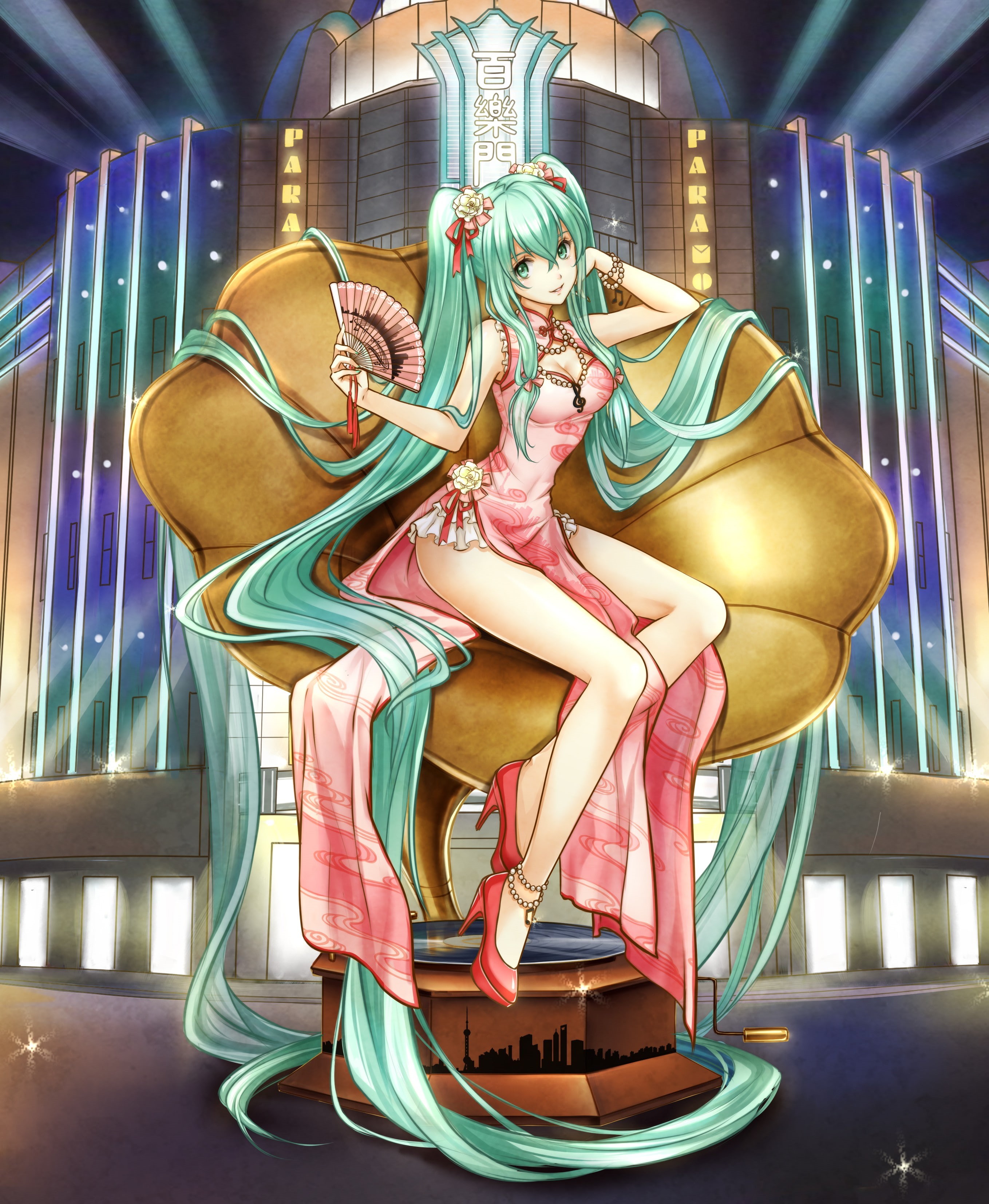 Chinese dress, Vocaloid, long hair, 2K, anime, Hatsune Miku, anime girls, Cheongsam, dress, heels, Phone HD Wallpaper