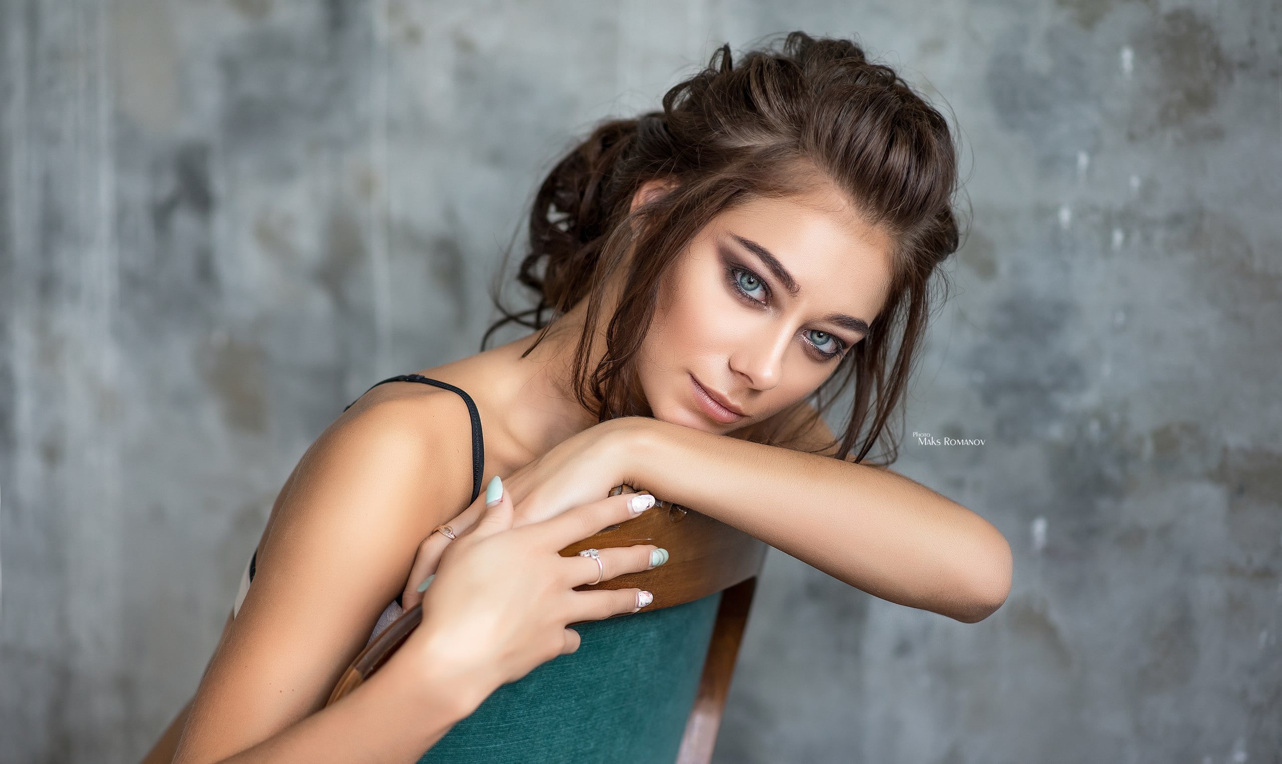 looking at camera, face, hair, wall - building feature, long hair, beautiful woman, young women, beautiful people, chair, one person, 2K, young adult, HD Wallpaper